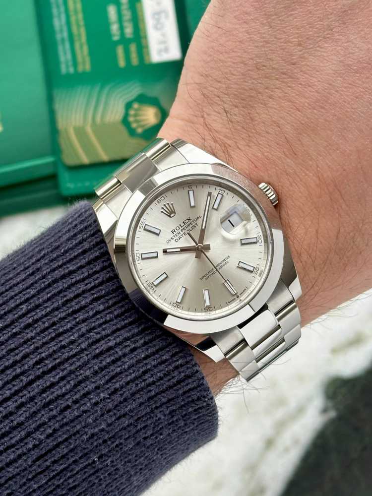 Wrist image for Rolex Datejust 126300 Silver 2021 with original box and papers
