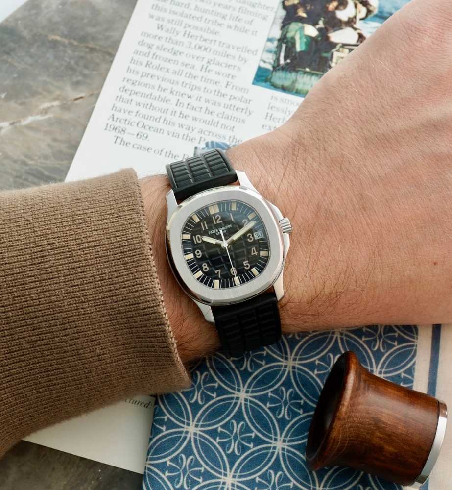 Wrist shot image for Patek Philippe Aquanaut "PATEK SERVICE" 5060 Black 1997 with original box and papers