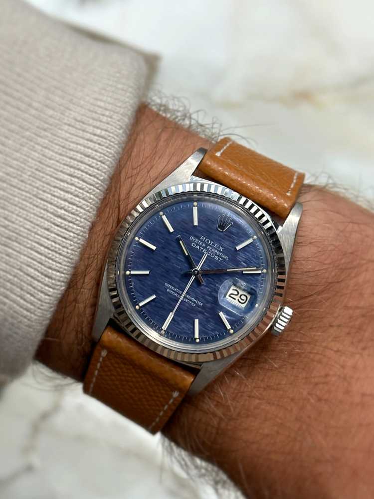Wrist image for Rolex Datejust "Whitegold" 1601/9 Blue 1972 