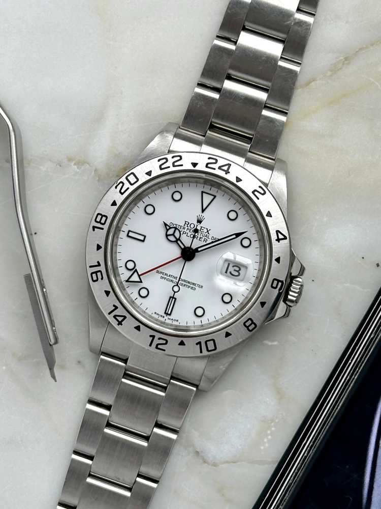 Featured image for Rolex Explorer 2 "Engraved Rehaut" 16570T White 2008 
