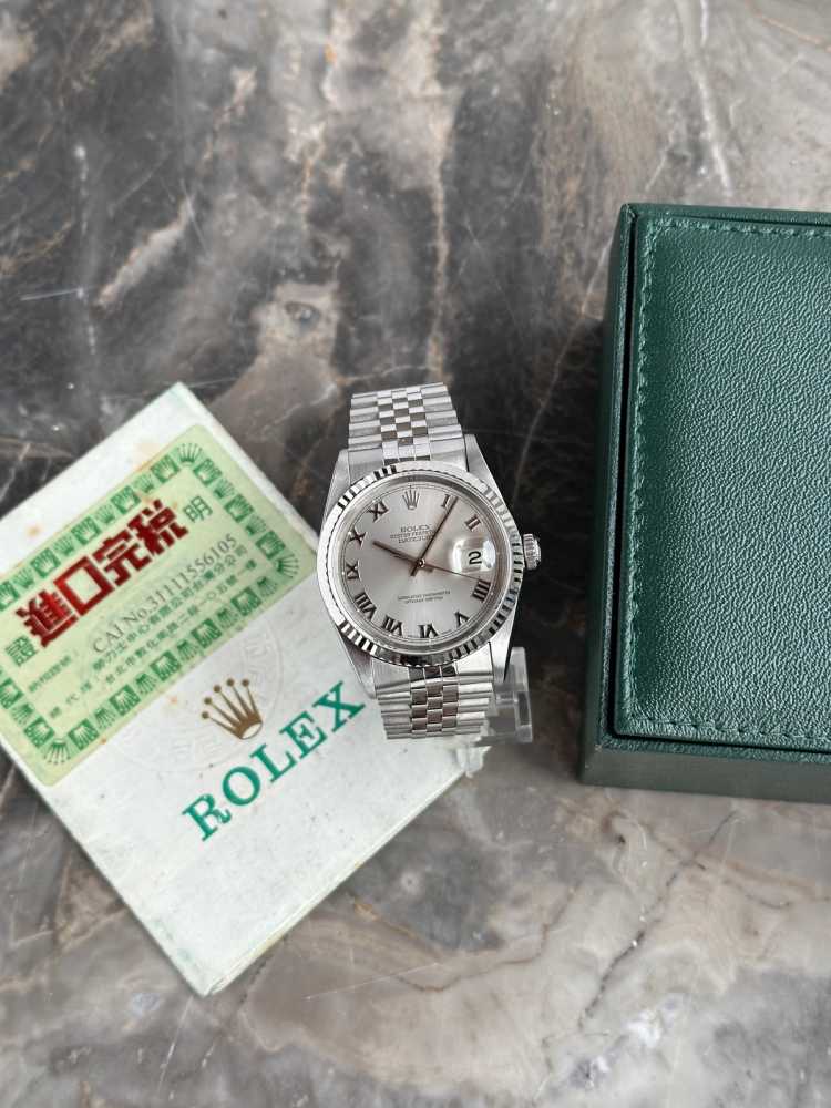 Detail image for Rolex Datejust "Roman" 16234 Silver 2001 with original box and papers