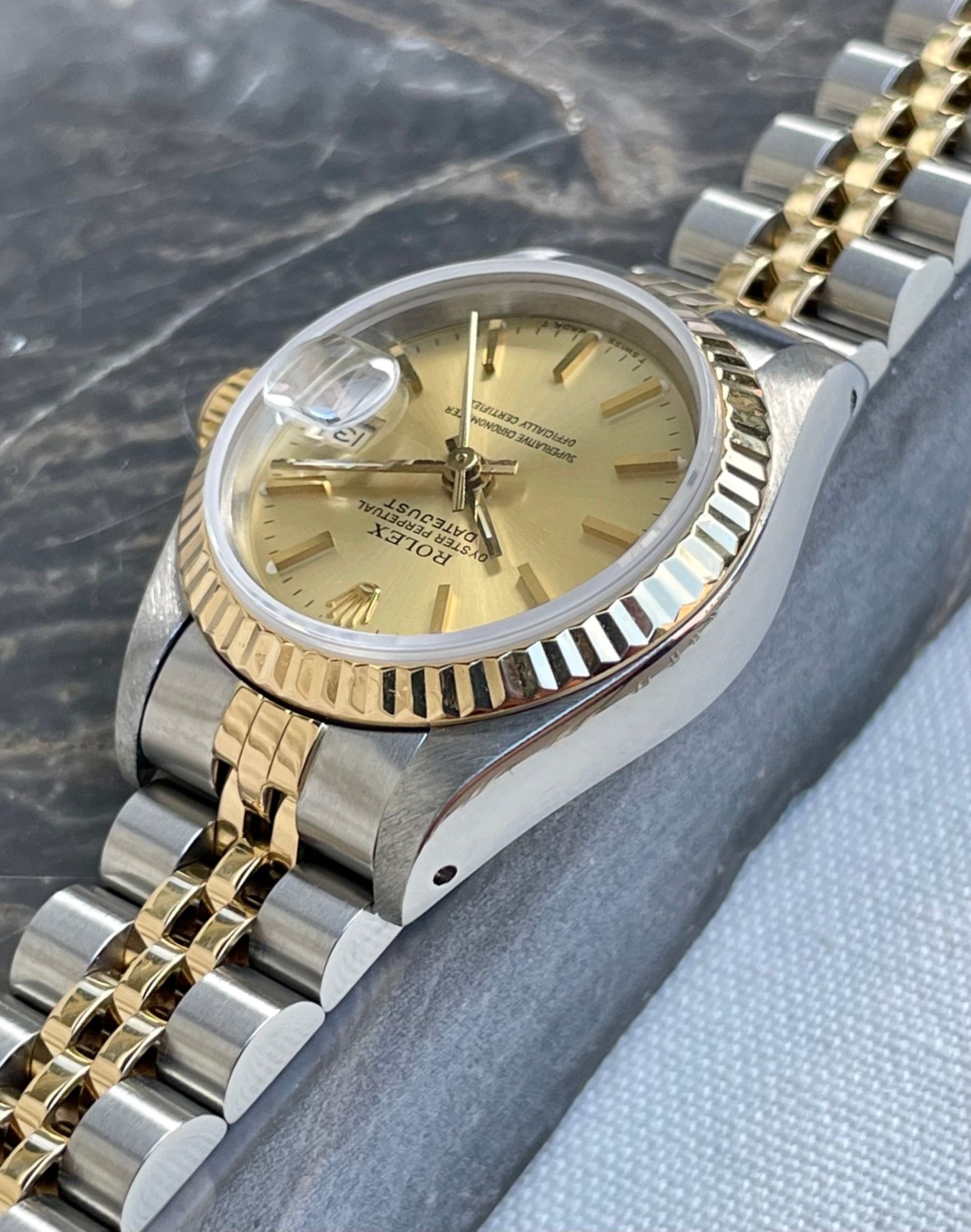 タクロレックス 69173G 金属ベルト18金ステンレス コ Rolex Lady Datejust 69173 Gold 1990 with original box and papers