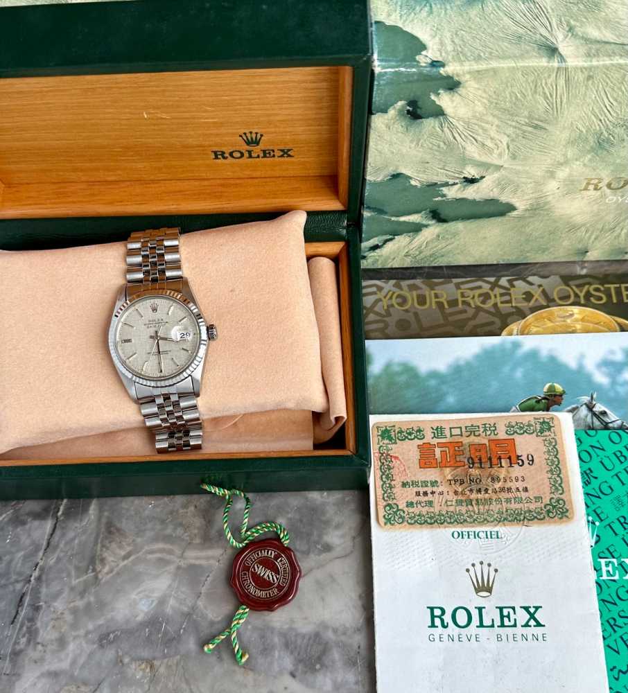 Image for Rolex Datejust "Linen" 16014 Silver Linen 1979 with original box and papers 2