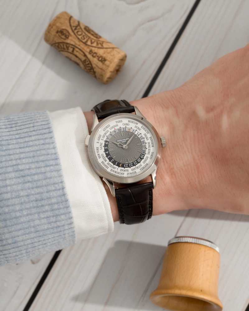 Wrist shot image for Patek Philippe World Time 5230G Grey 2016 with original box and papers