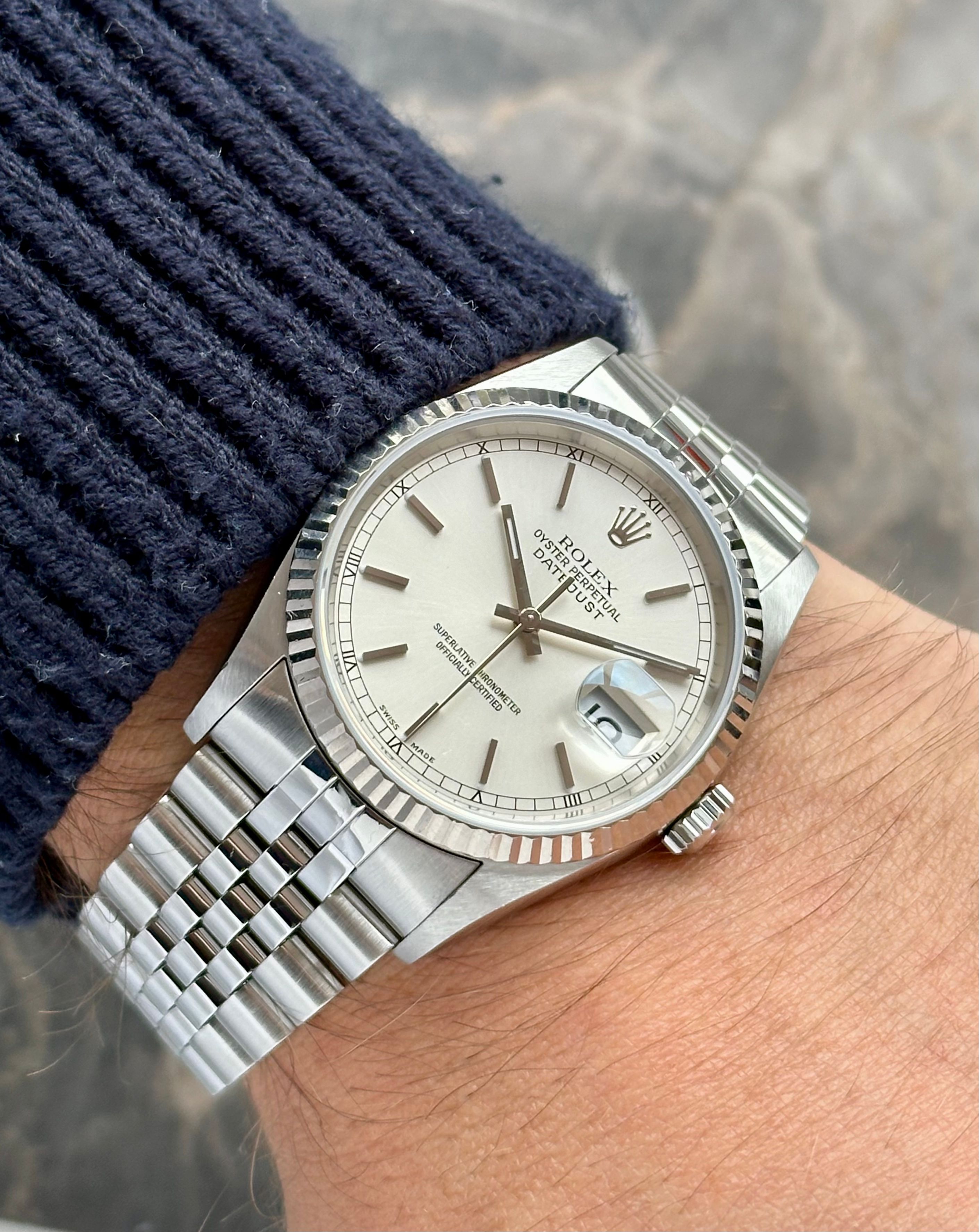 Rolex day best sale just silver