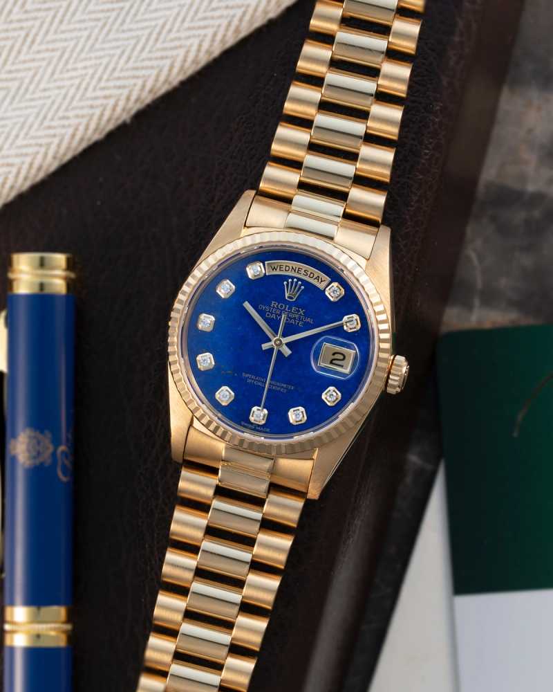 Featured image for Rolex Day-Date "Lapis Lazuli" 18238 Blue 1989 with original box and papers