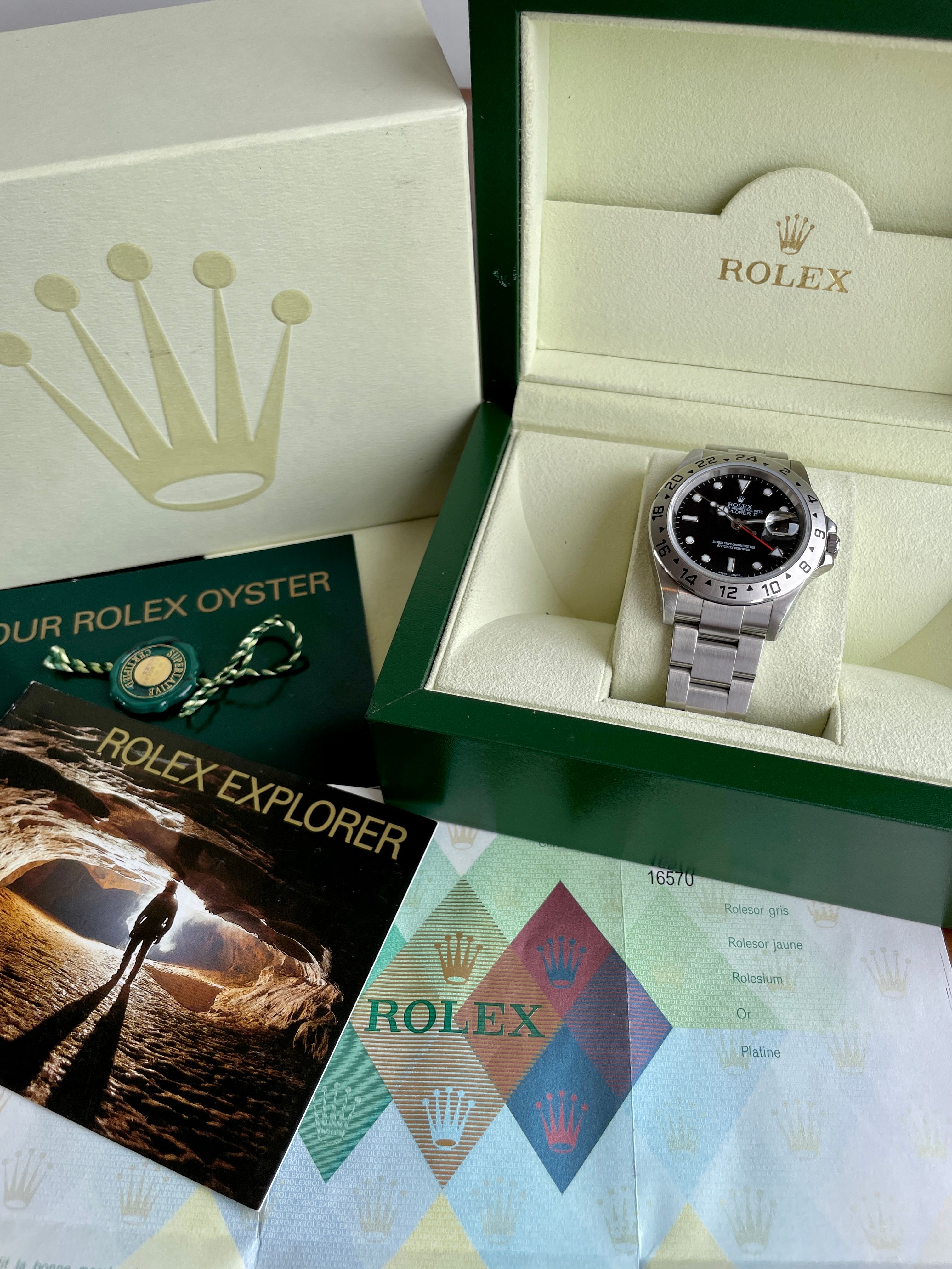 Rolex Explorer II Full Set 16570 Black 2002 with original box and