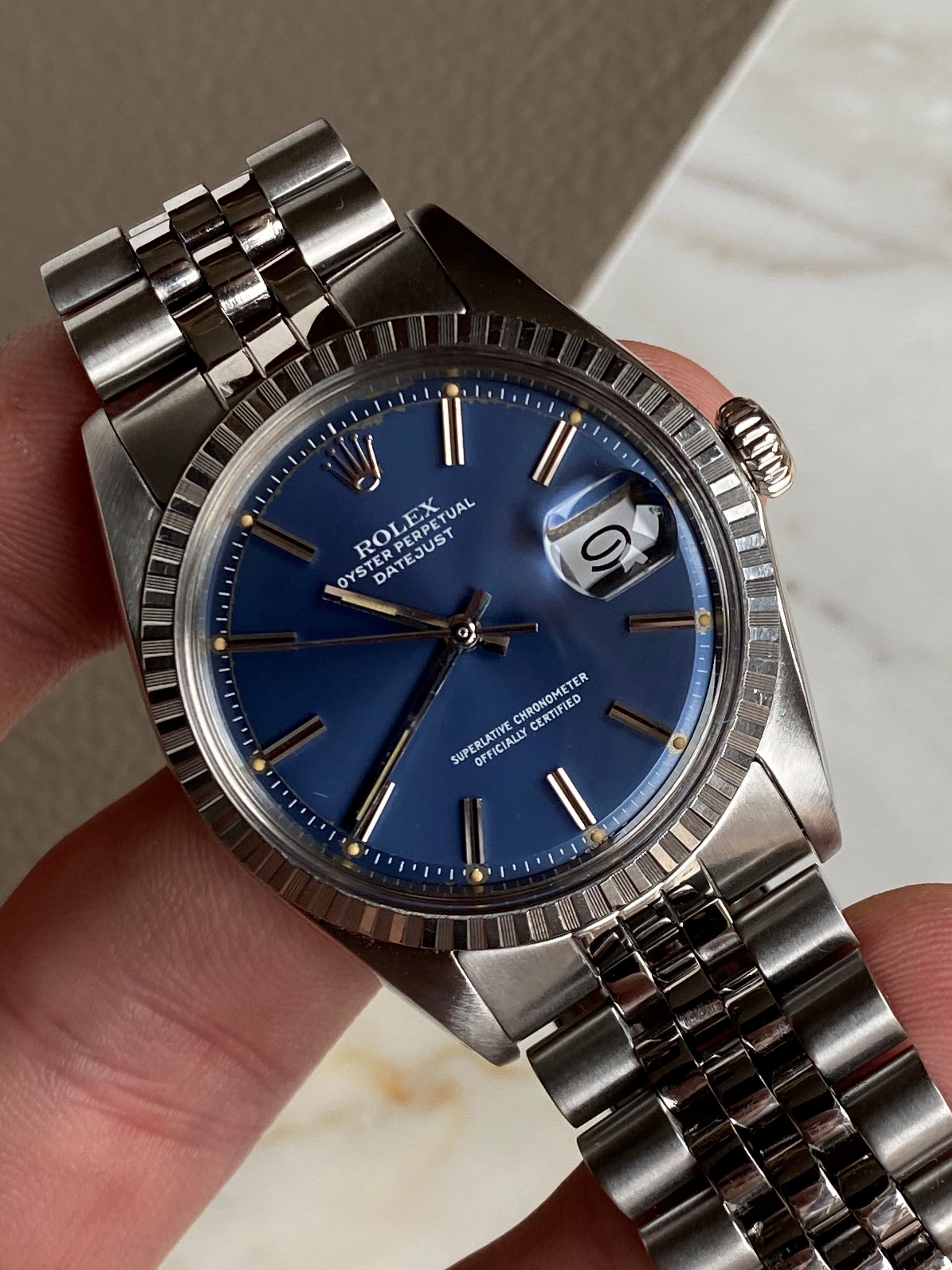 rolex datejust 1603 blue dial