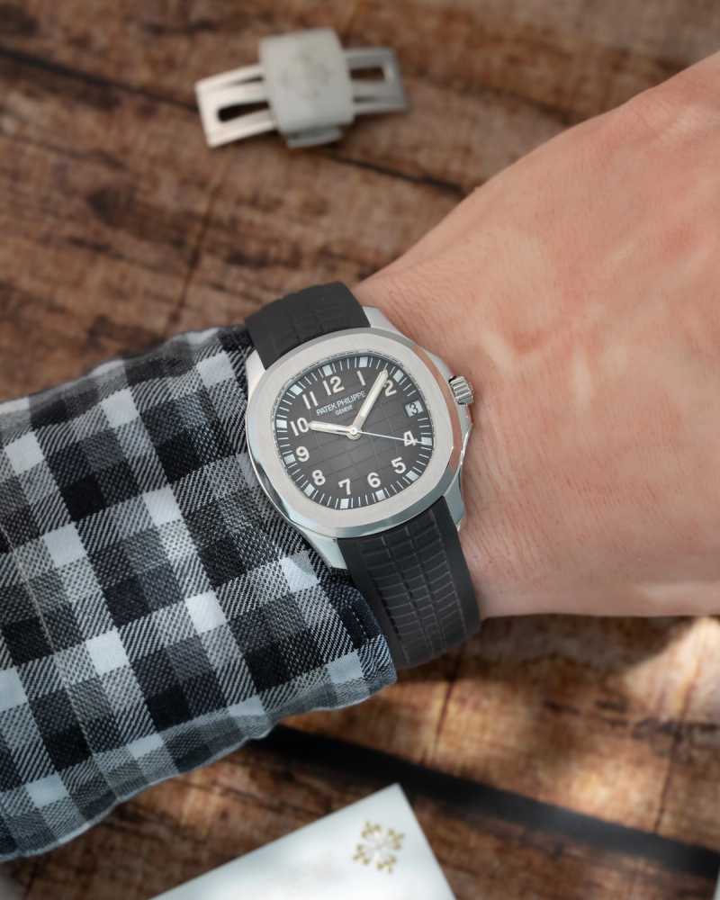 Wrist shot image for Patek Philippe Aquanaut 5165a Grey 2009 with original box and papers