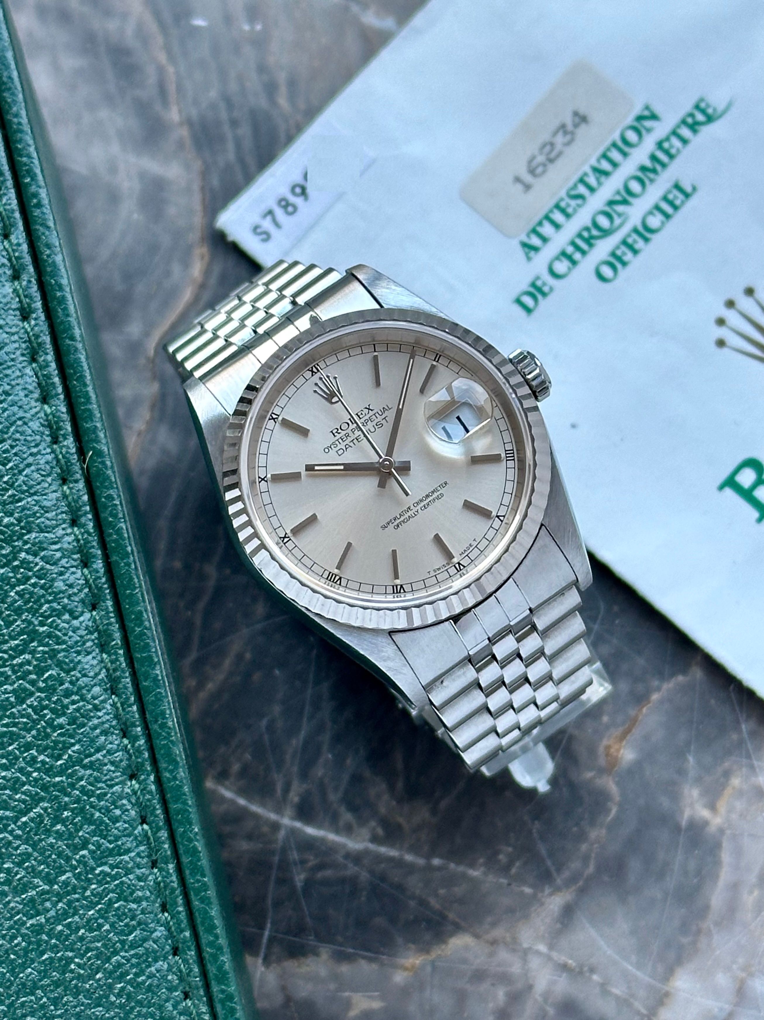 ヴィンテージ Cloisonné エナメル 925 シルバーヒップフラスコ Rolex Datejust 16234 Silver 1993 with original box and papers