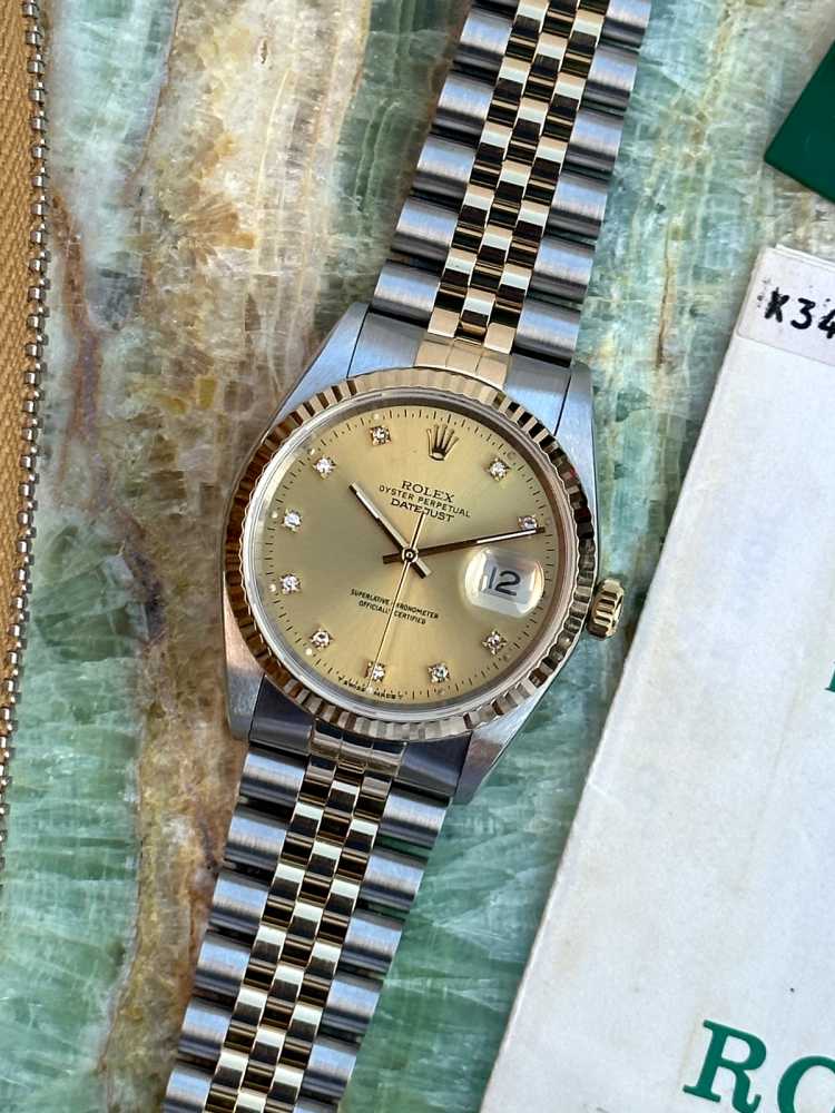 Featured image for Rolex Datejust Diamond Dial 16233 Gold 1991 