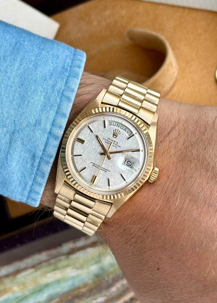 Image for Rolex Day-Date "Linen" 1803 Silver Linen 1972 with original box and papers