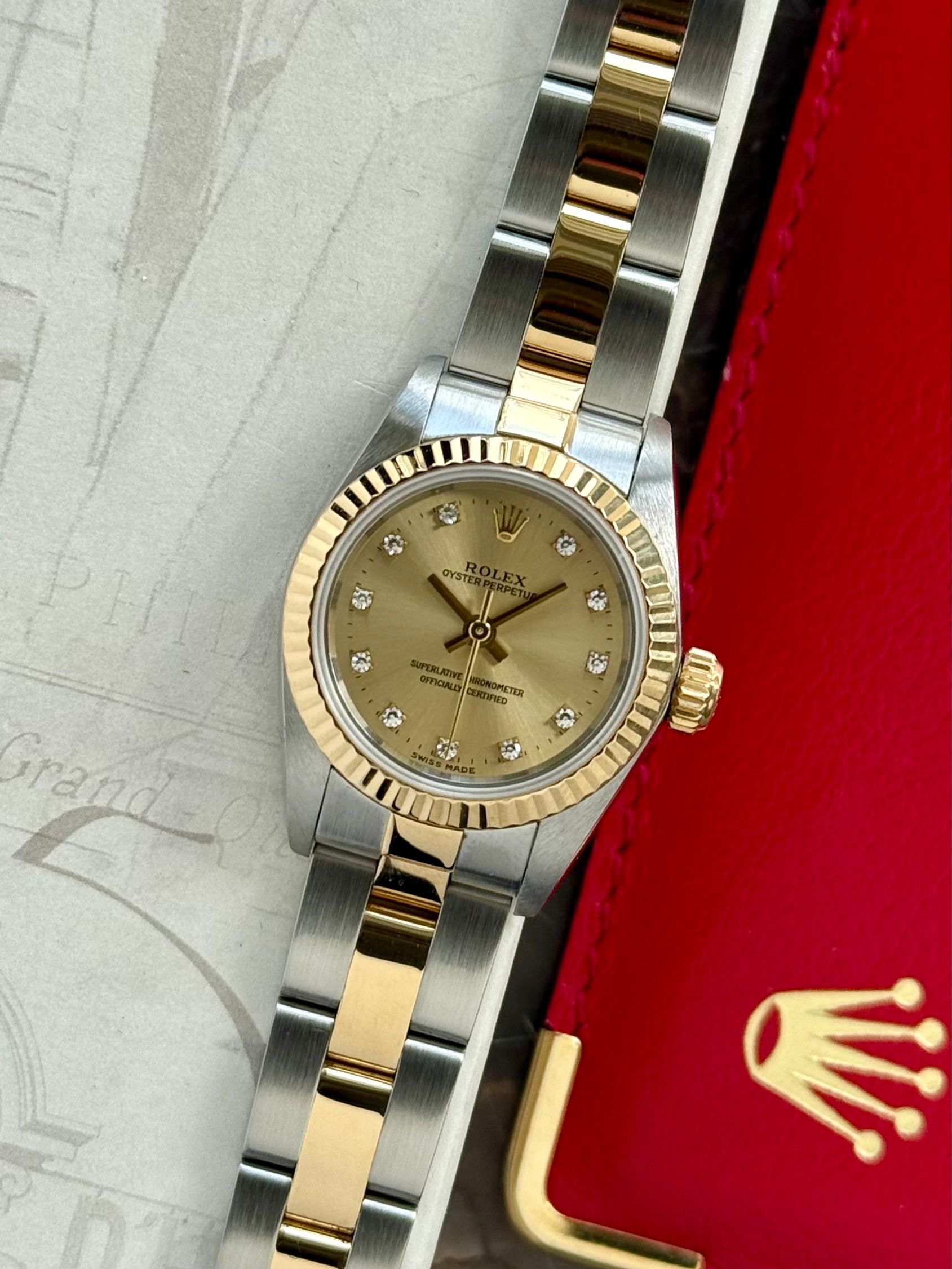 ROLEX レディース 正規品 わかな 1993 NOS Rolex Datejust Ladies 69173 18K Yellow Gold & Steel White