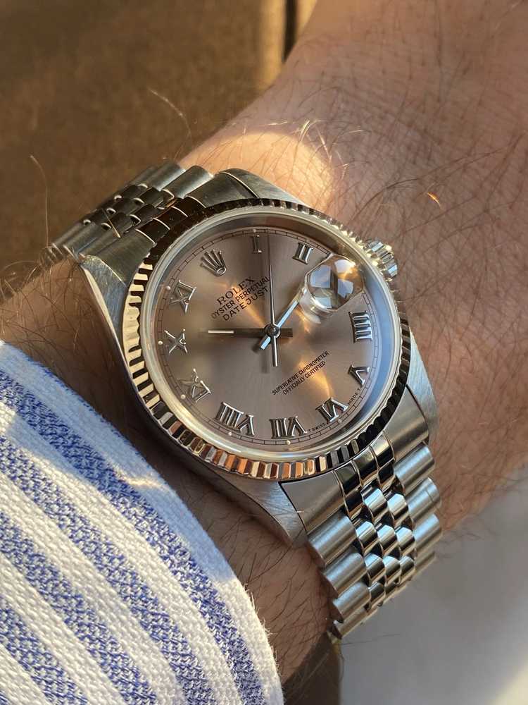 Wrist shot image for Rolex Datejust "rose" 16234  1996 with original box and papers
