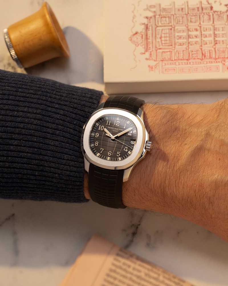Wrist shot image for Patek Philippe Aquanaut 5165a 5165a Grey +/- 2007 with original box and papers