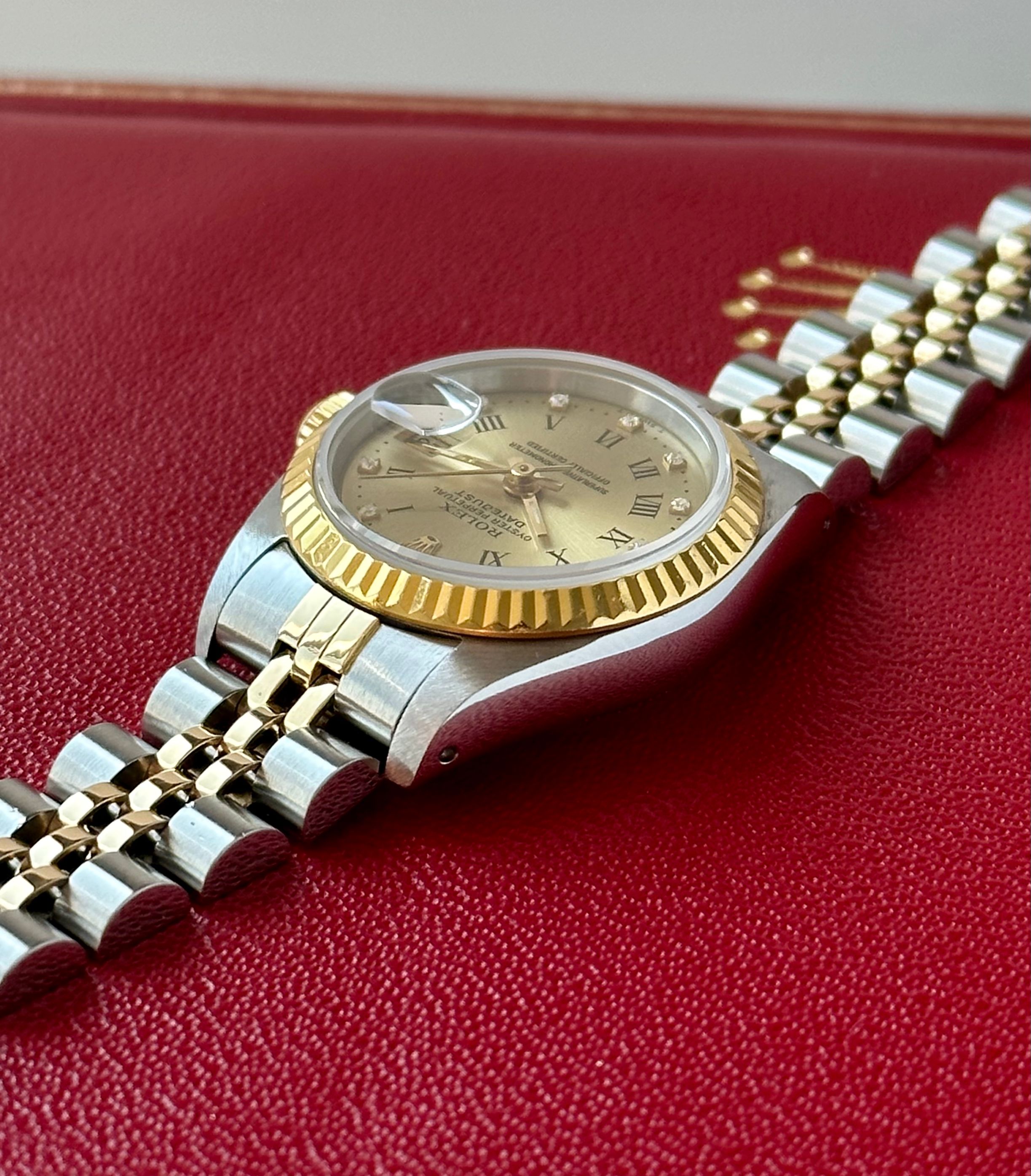 〇純正 ROLEX 2駒 69173 DATEJUST YG×SS FZ8609 Rolex Lady-Datejust 69173 Gold 1989 with original box and