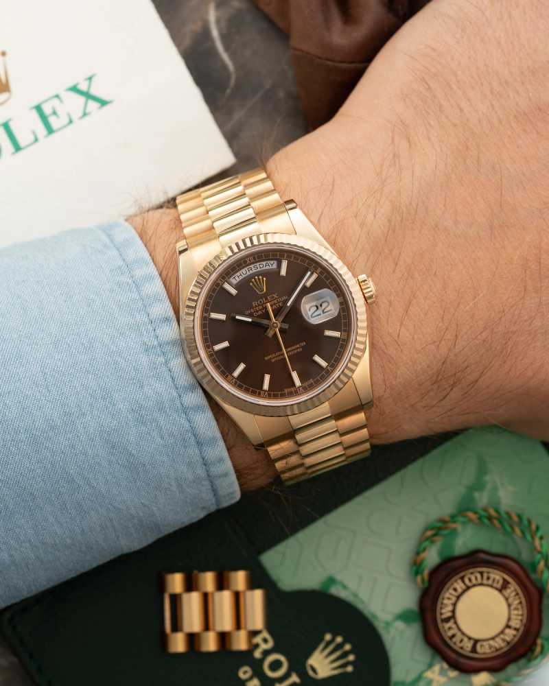 Wrist shot image for Rolex Day-Date 118205 2001 with original box and papers