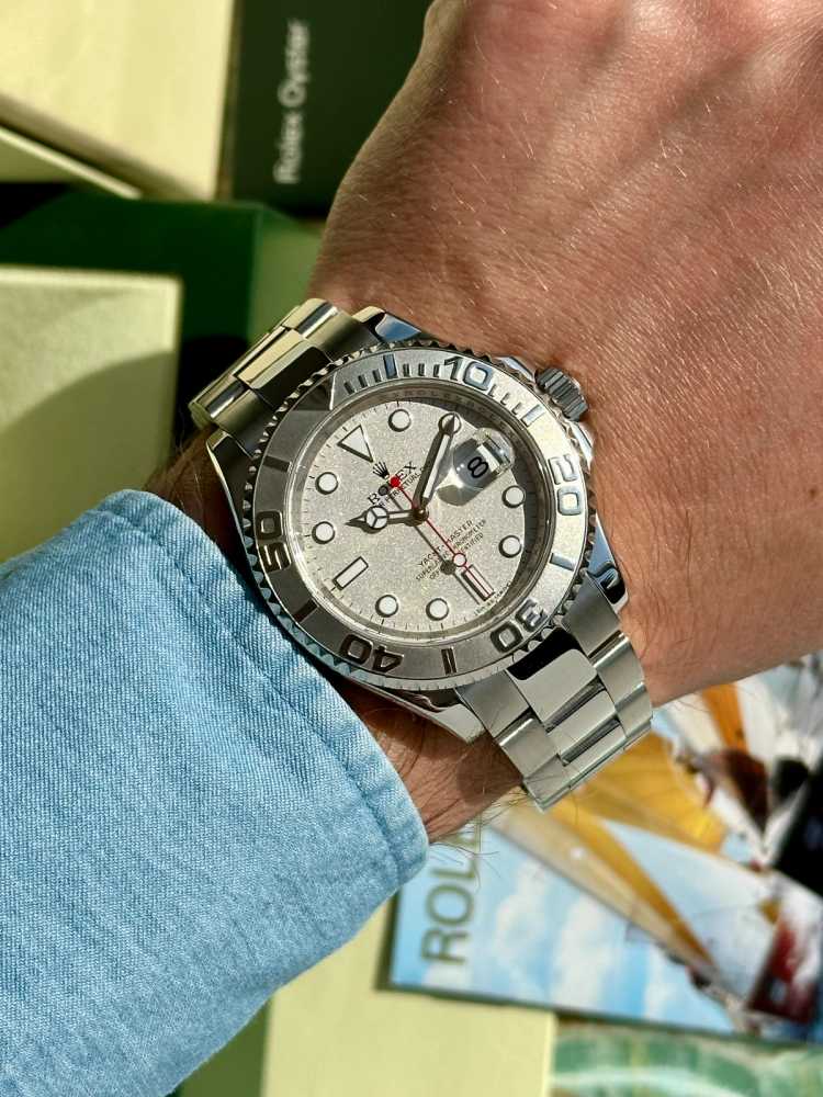 Wrist image for Rolex Yacht-Master 16622 Silver 2013 with original box and papers