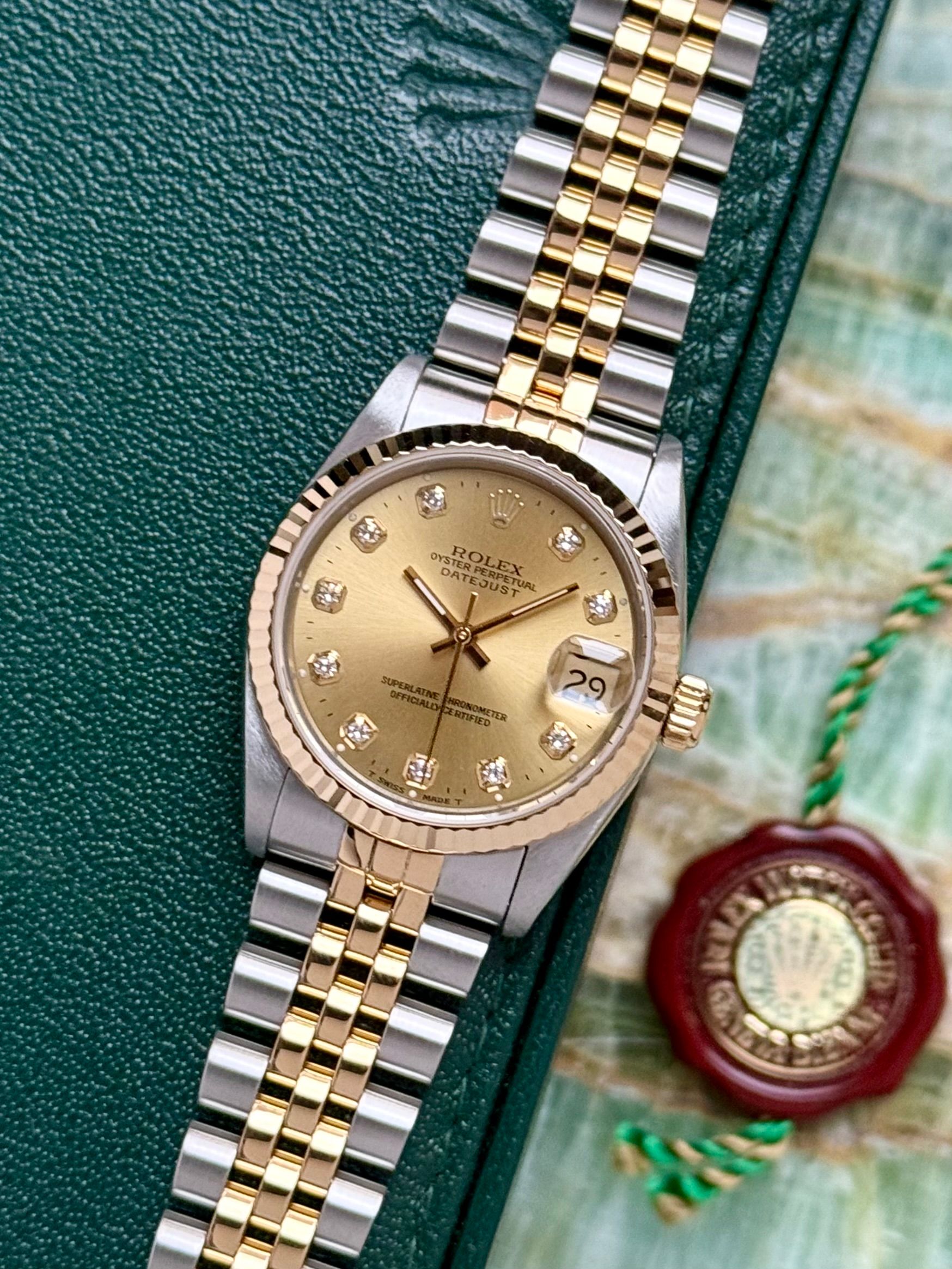 Rolex Midsize Datejust 68273 Gold 1995 with original box and papers
