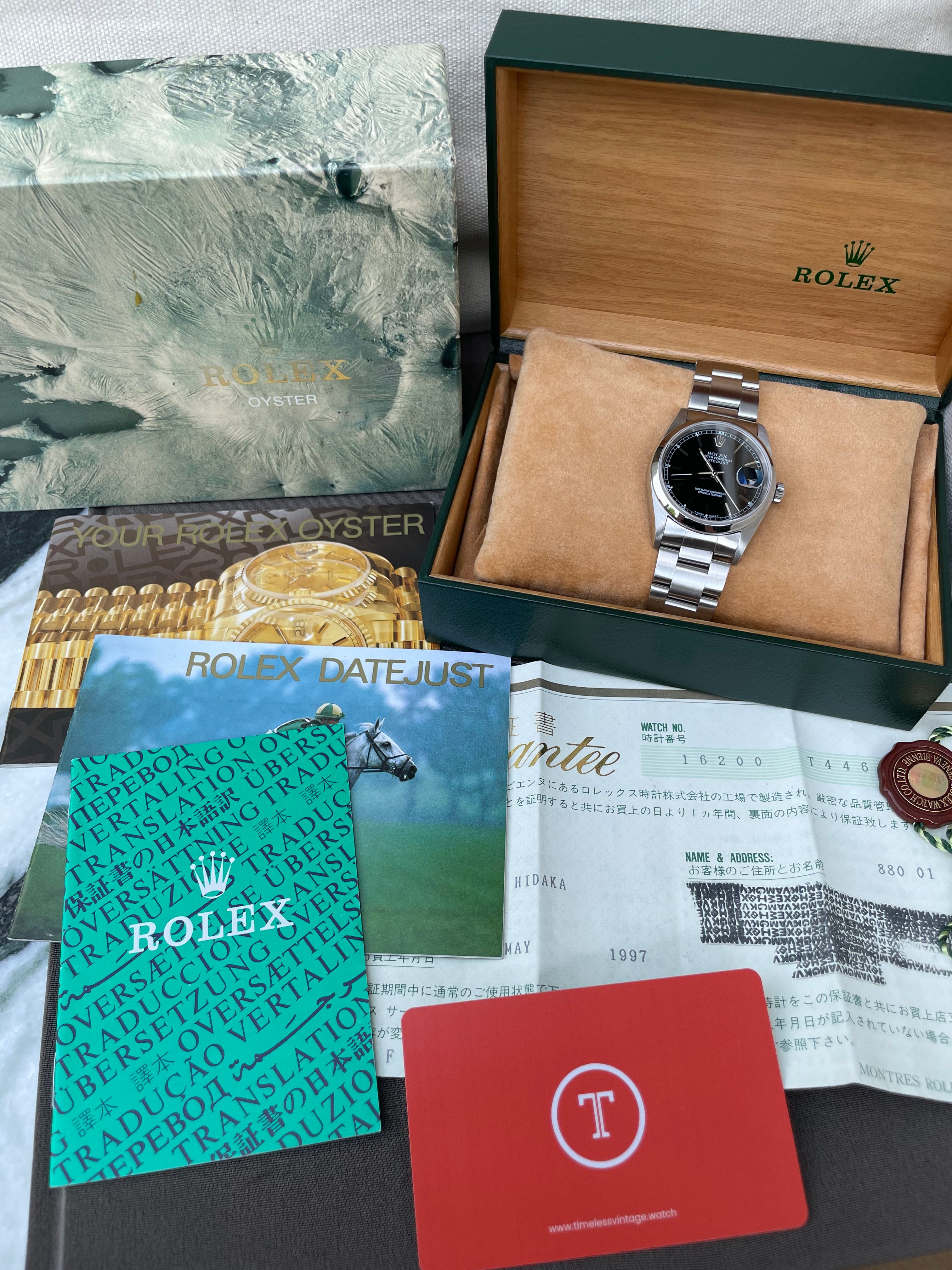 ロレックス ROLEX DATE JUST 16200 保証書 BOX セット Rolex Datejust 16200 Black 1996 with original box and papers