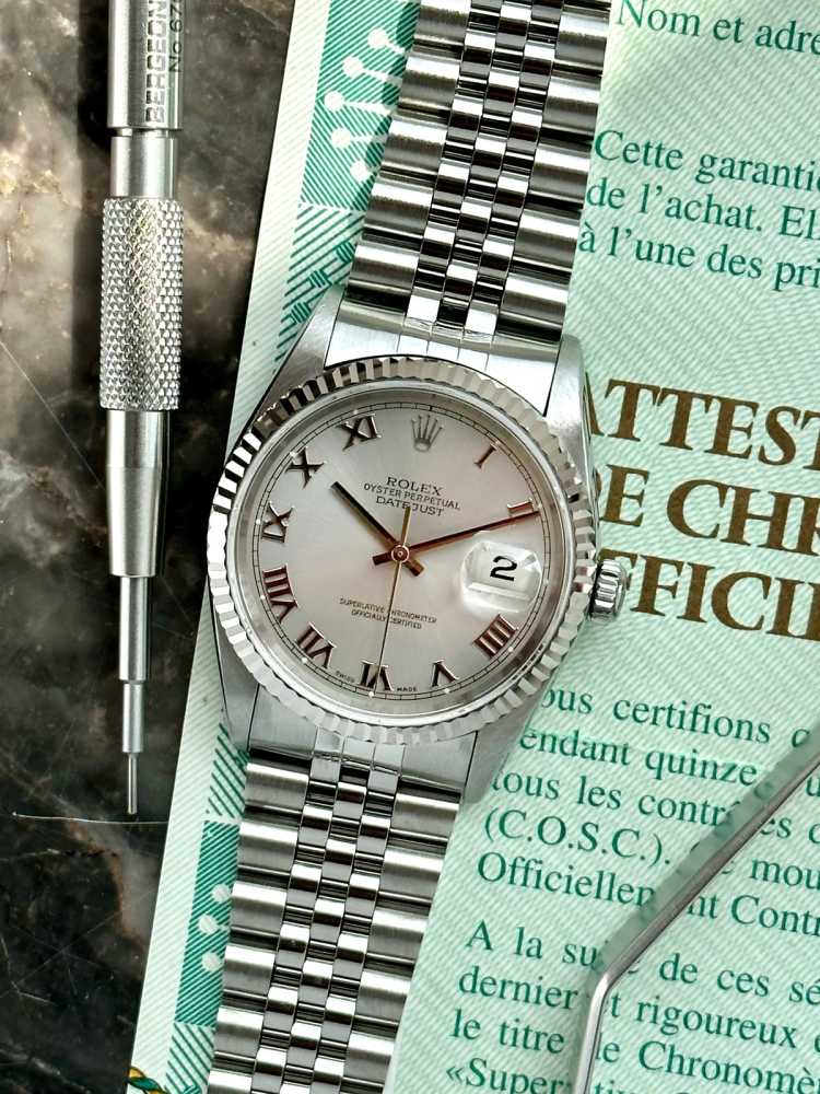 Featured image for Rolex Datejust "Roman" 16234 Silver 2001 with original box and papers