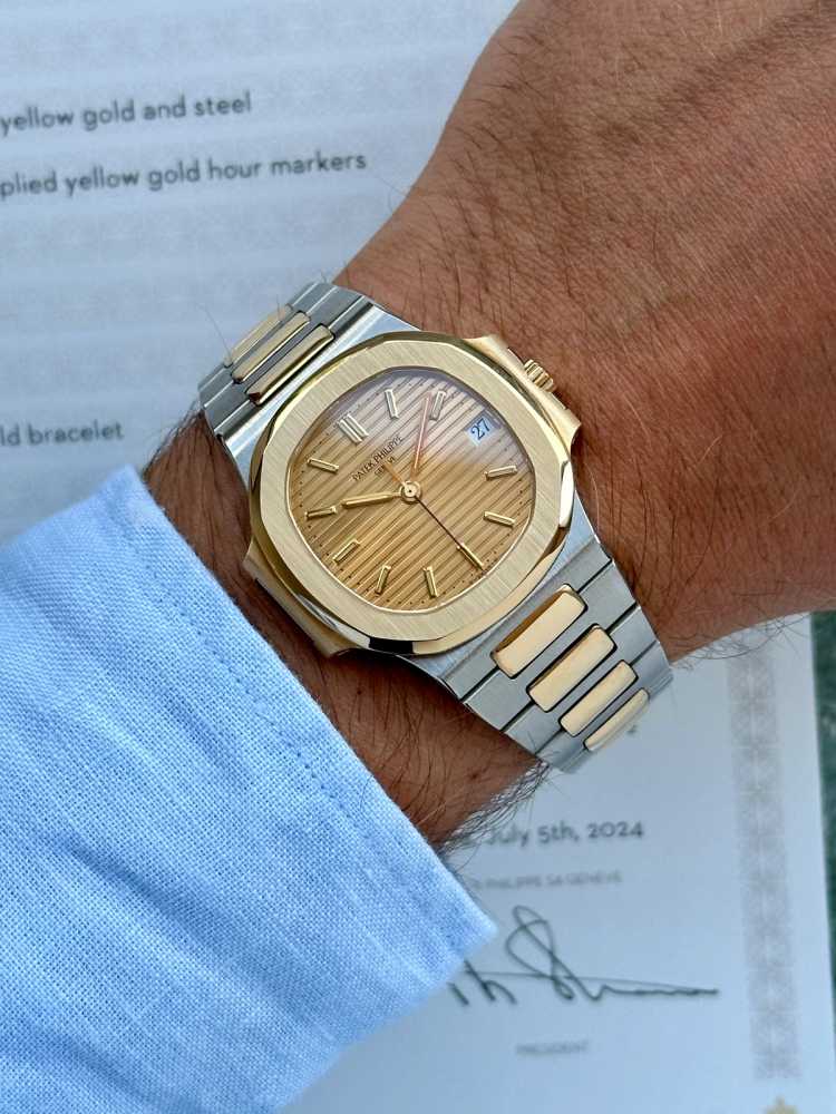 Wrist shot image for Patek Philippe Nautilus 2-tone 3800 Gold 1994 with original box and papers