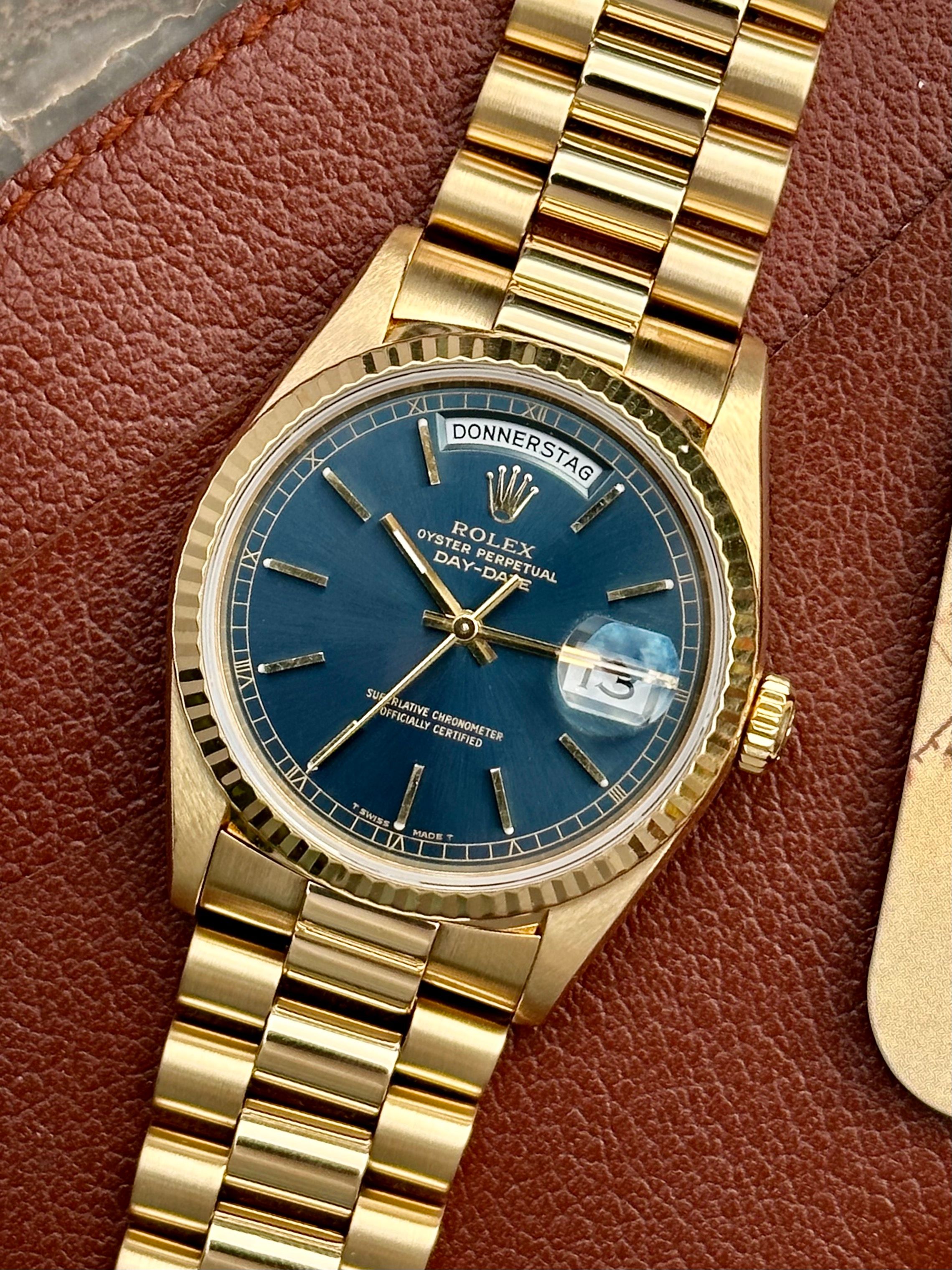 Rolex Day Date 18238 Blue 1990 with original box and papers