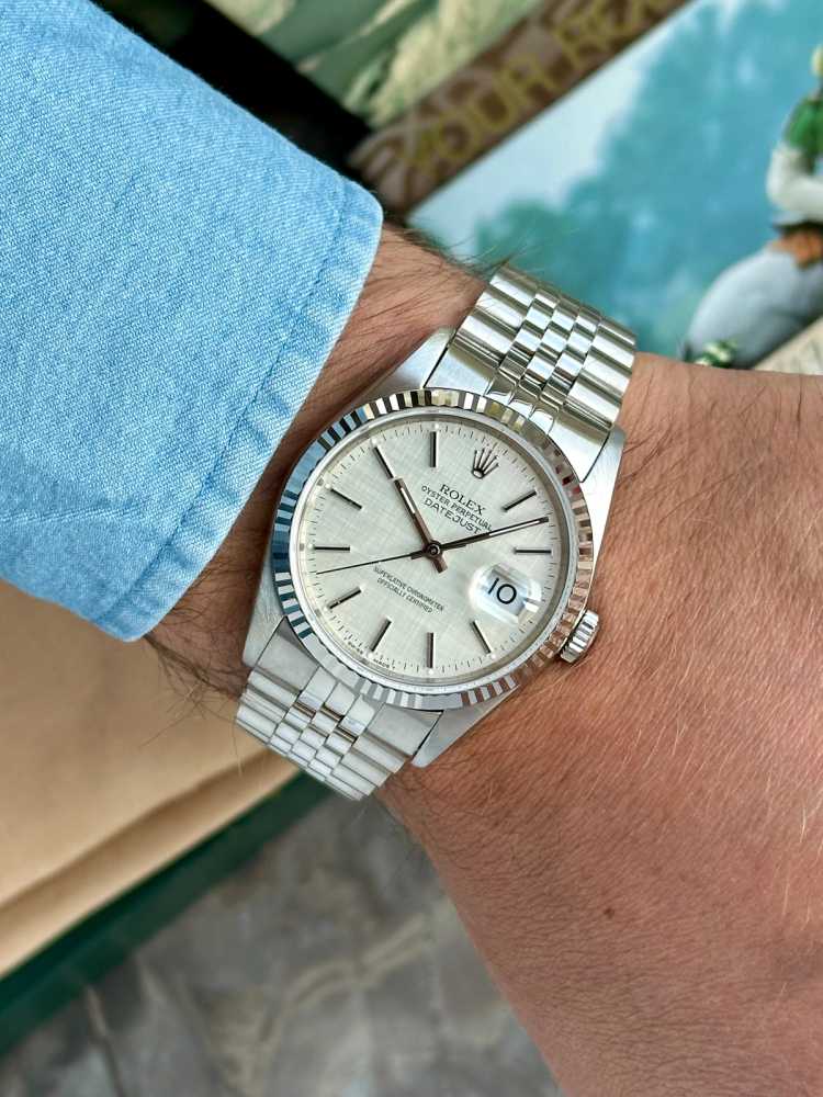 Image for Rolex Datejust "Linen" 16234 Silver Linen 1988 with original box and papers