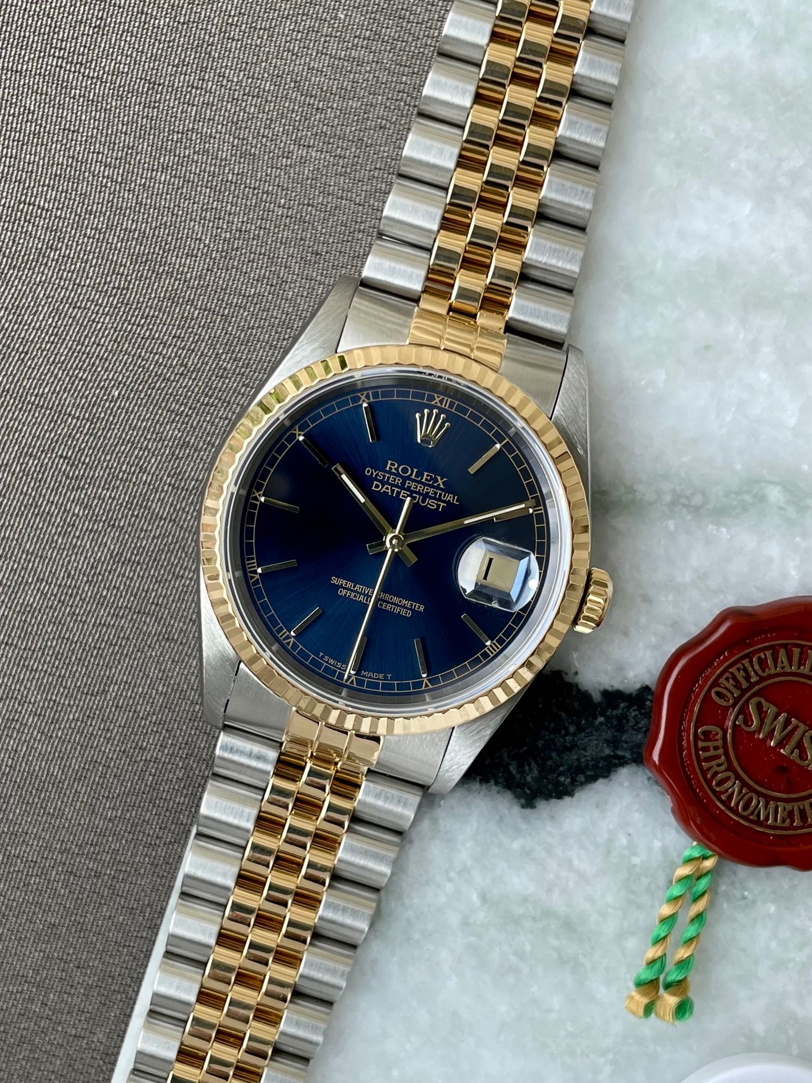 Rolex Datejust 16233 Blue 1996 with original box and papers
