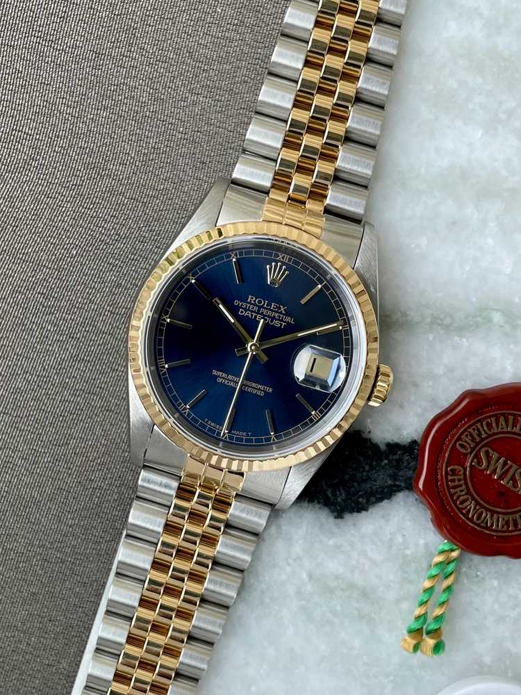Featured image for Rolex Datejust 16233 Blue 1996 with original box and papers