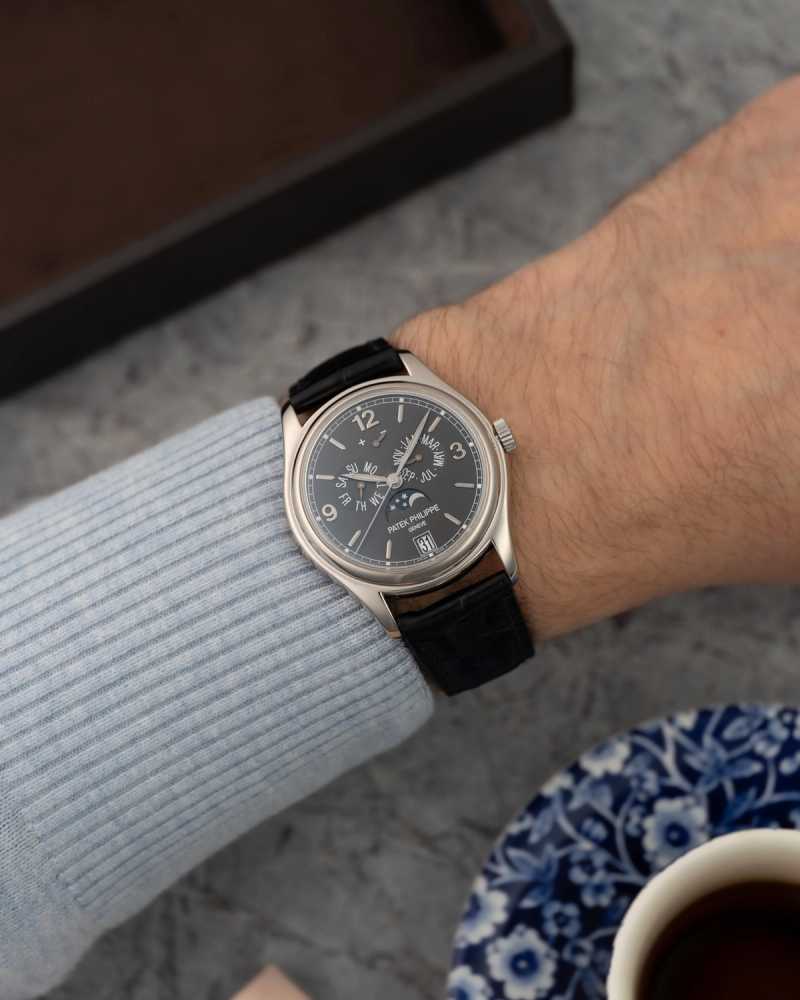 Wrist shot image for Patek Philippe Annual Calendar “FULL SET” 5146G Grey 2010 with original box and papers