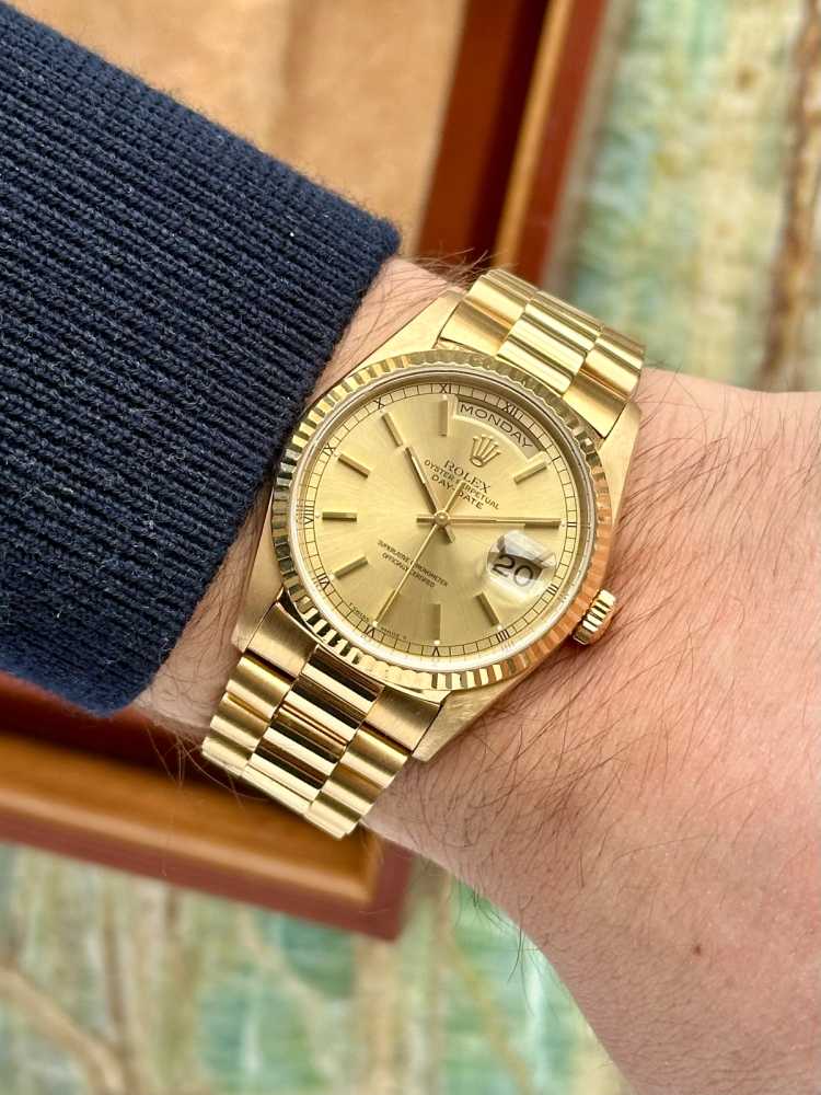 Wrist image for Rolex Day-Date 18238 Gold 1995 with original box and papers 2