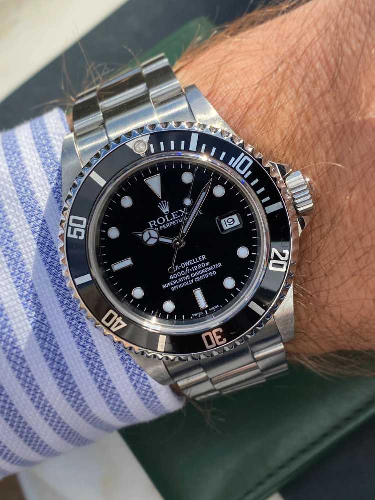 Wrist shot image for Rolex Sea-Dweller 16600T Black 2005 with original box and papers