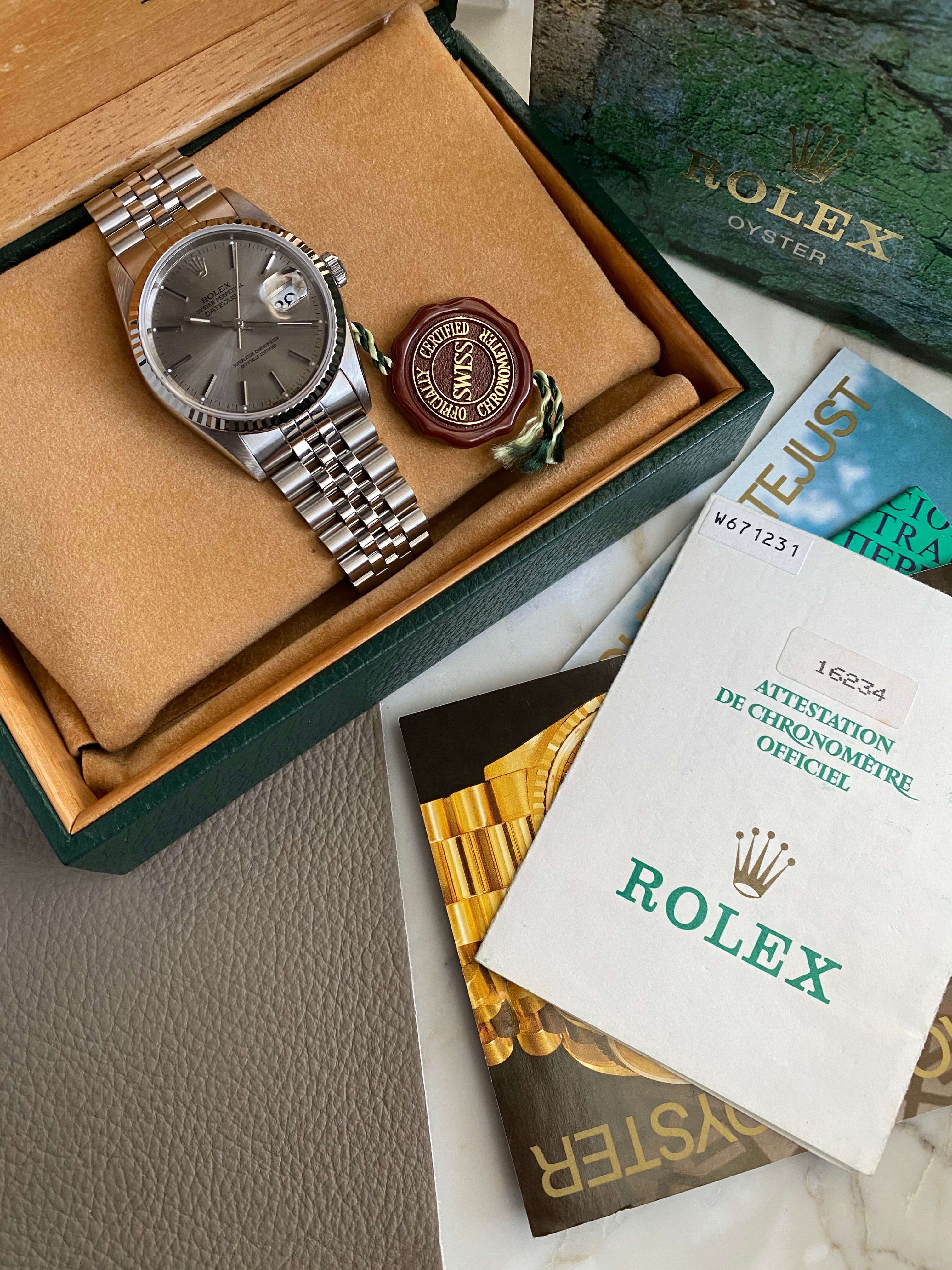 Rolex Datejust 16234 Grey 1995 with original box and papers