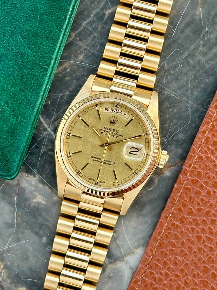 Featured image for Rolex Day-Date "Linen" 18038 Gold 1981 