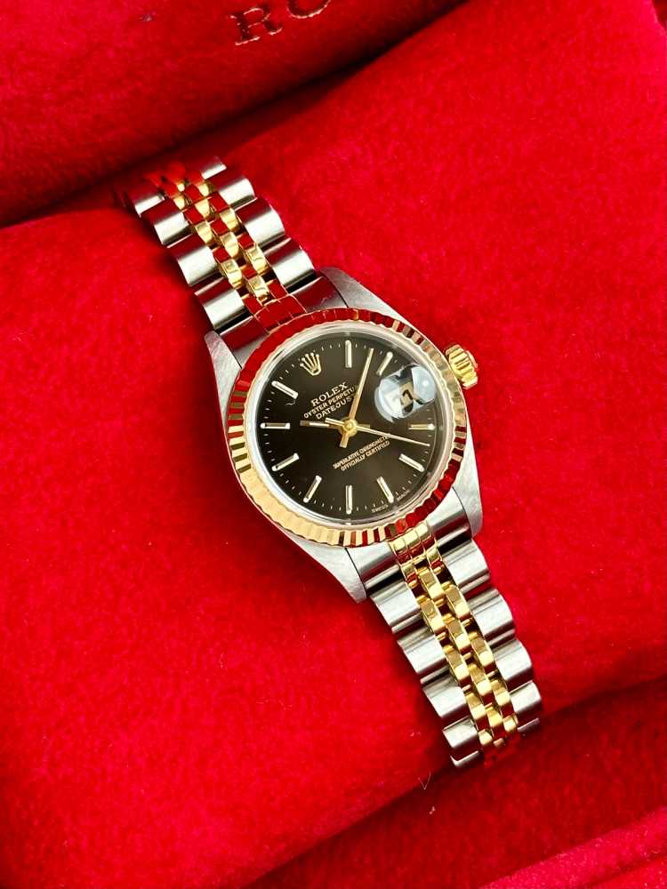 Wrist shot image for Rolex Lady-Datejust 79173 Black 2001 with original box and papers