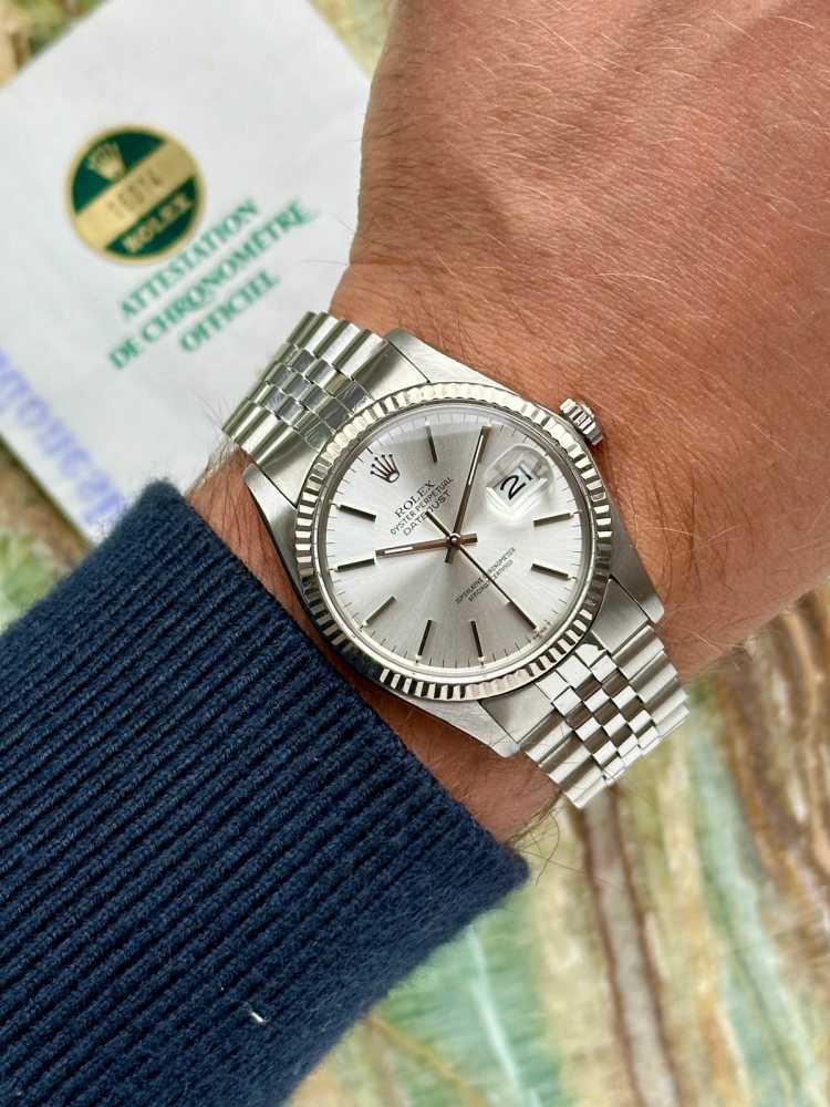 Wrist shot image for Rolex Datejust 16014 Silver 1984 with original box and papers 2