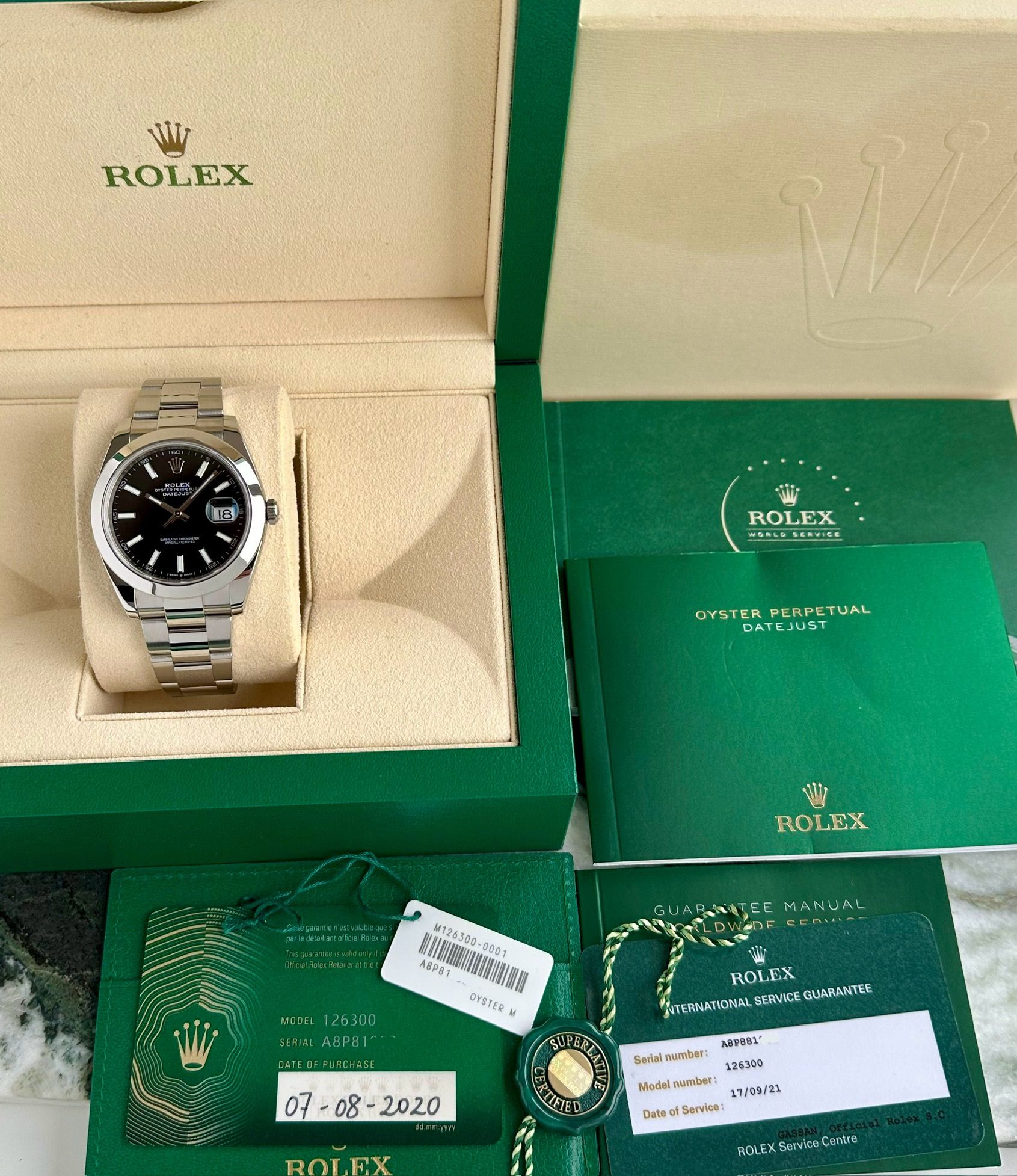 Rolex Datejust 126300 Black 2020 with original box and papers