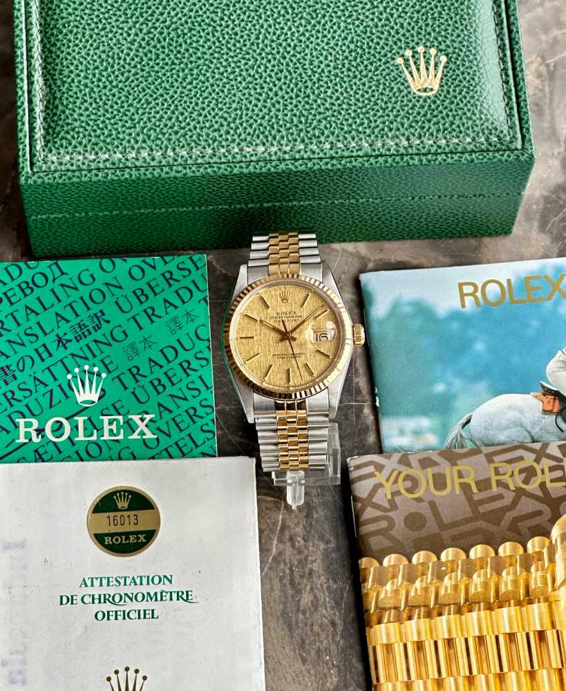 Detail image for Rolex Datejust "Linen" 16013 Gold 1985 with original box and papers