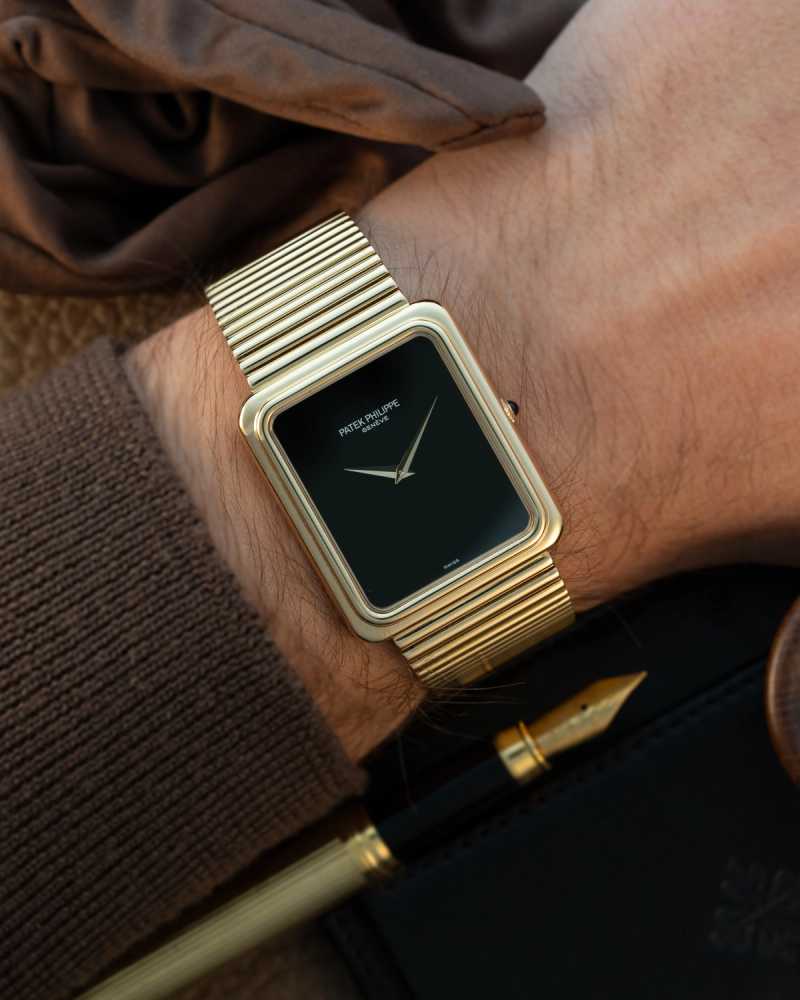 Wrist shot image for Patek Philippe Gondolo "Onyx" 3649 Black 1977 with original box and papers