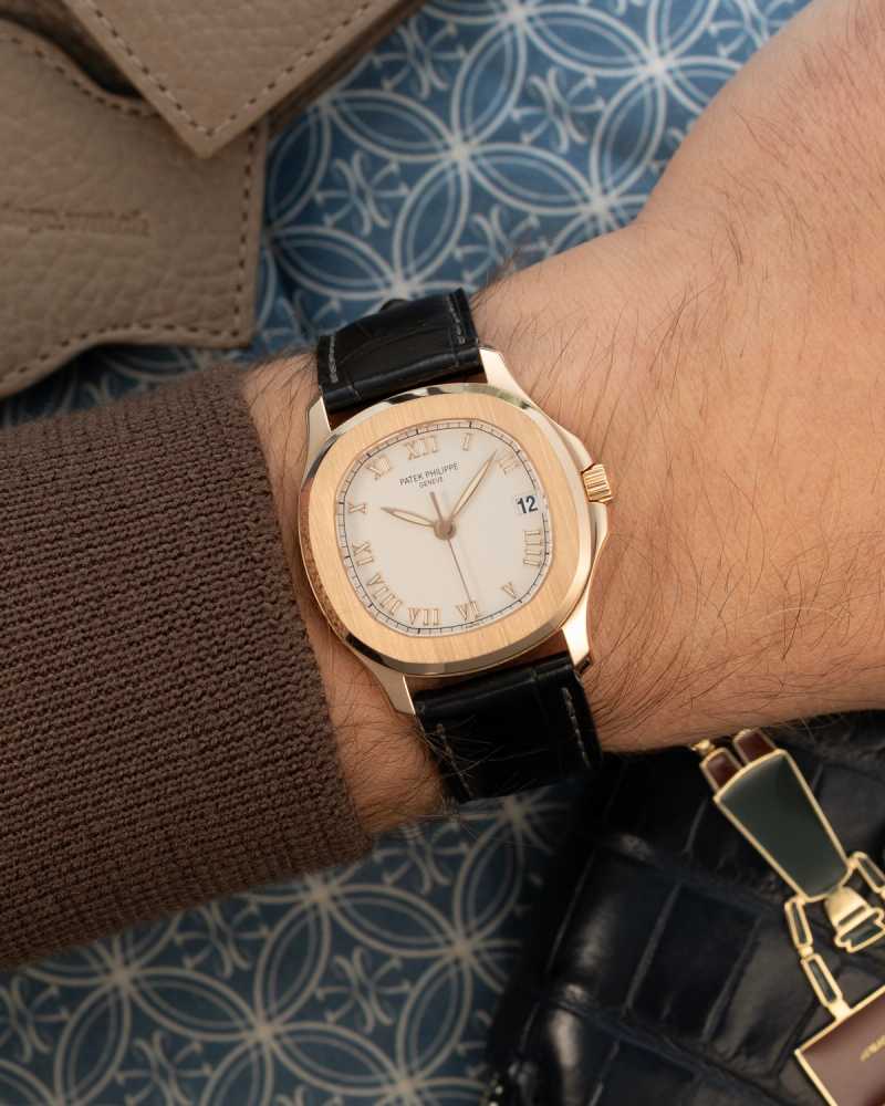 Wrist shot image for Patek Philippe Aquanaut 5060 SR White 2004 with original box and papers