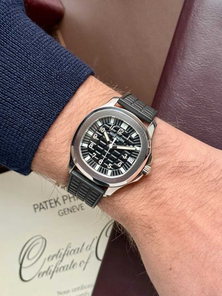 Wrist shot image for Patek Philippe Aquanaut "Jumbo" 5065 Black 2006 with original box and papers