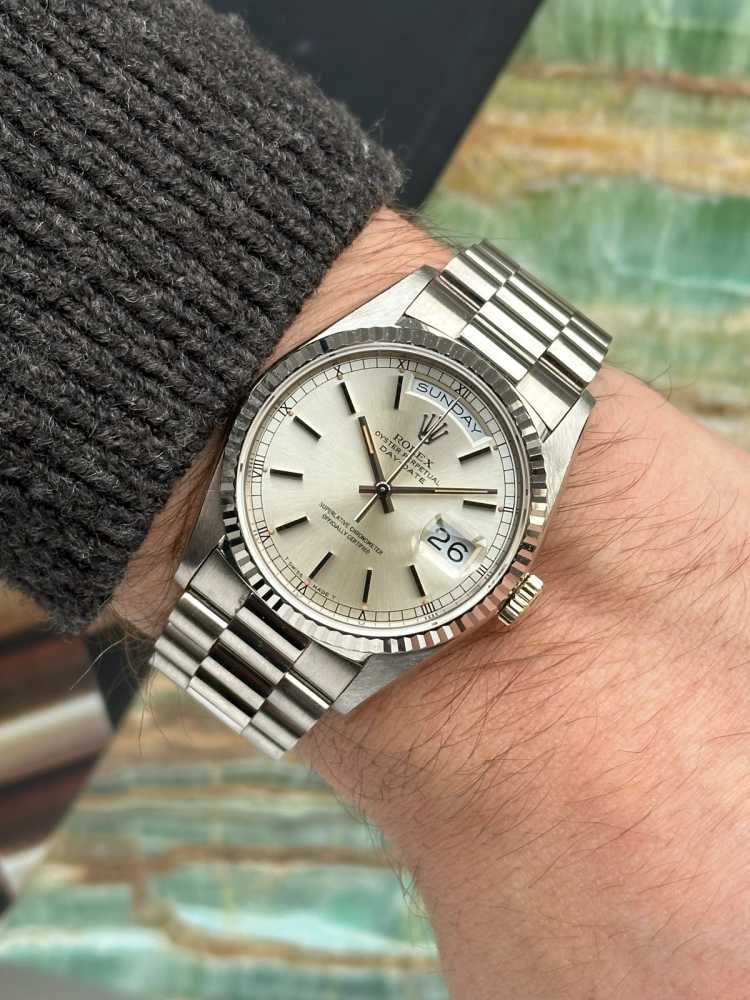 Wrist shot image for Rolex Day-Date 18239 Silver 1995 2