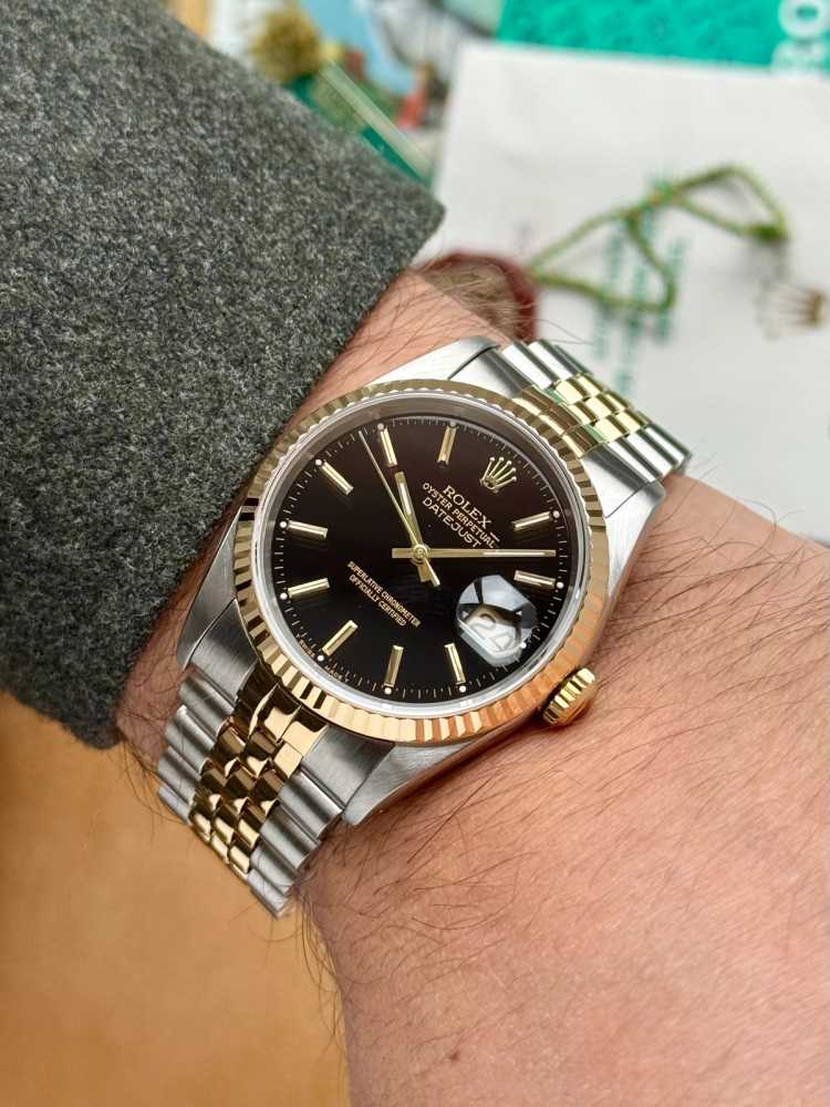 Wrist shot image for Rolex Datejust 16233 Black 1989 with original box and papers 2