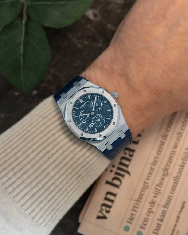 Wrist image for Audemars Piguet Royal Oak "Dual Time" 26124ST Blue 2017 with original box and papers