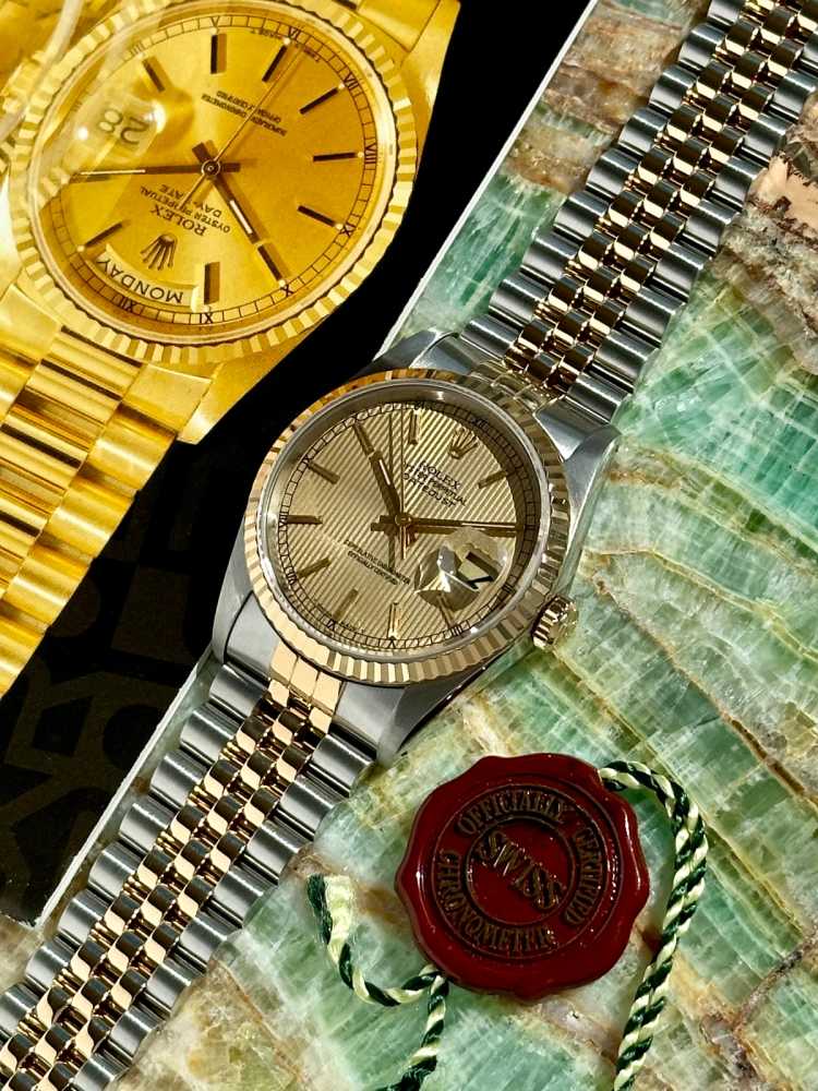 Image for Rolex Datejust "Tapestry" 16233 Gold 1988 with original box and papers 2