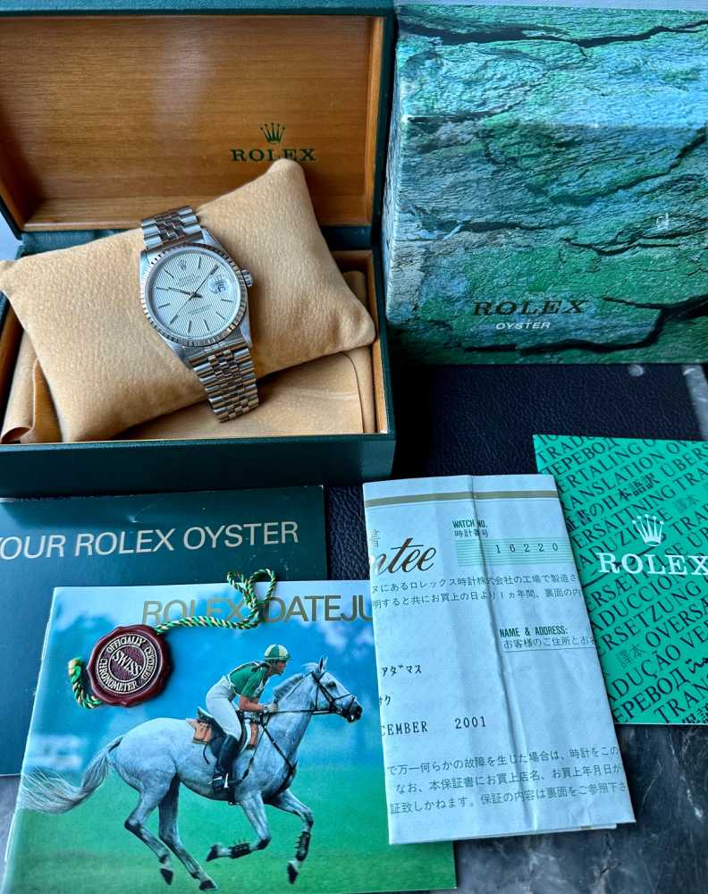 Detail image for Rolex Datejust "Tapestry" 16220 Silver 2000 with original box and papers