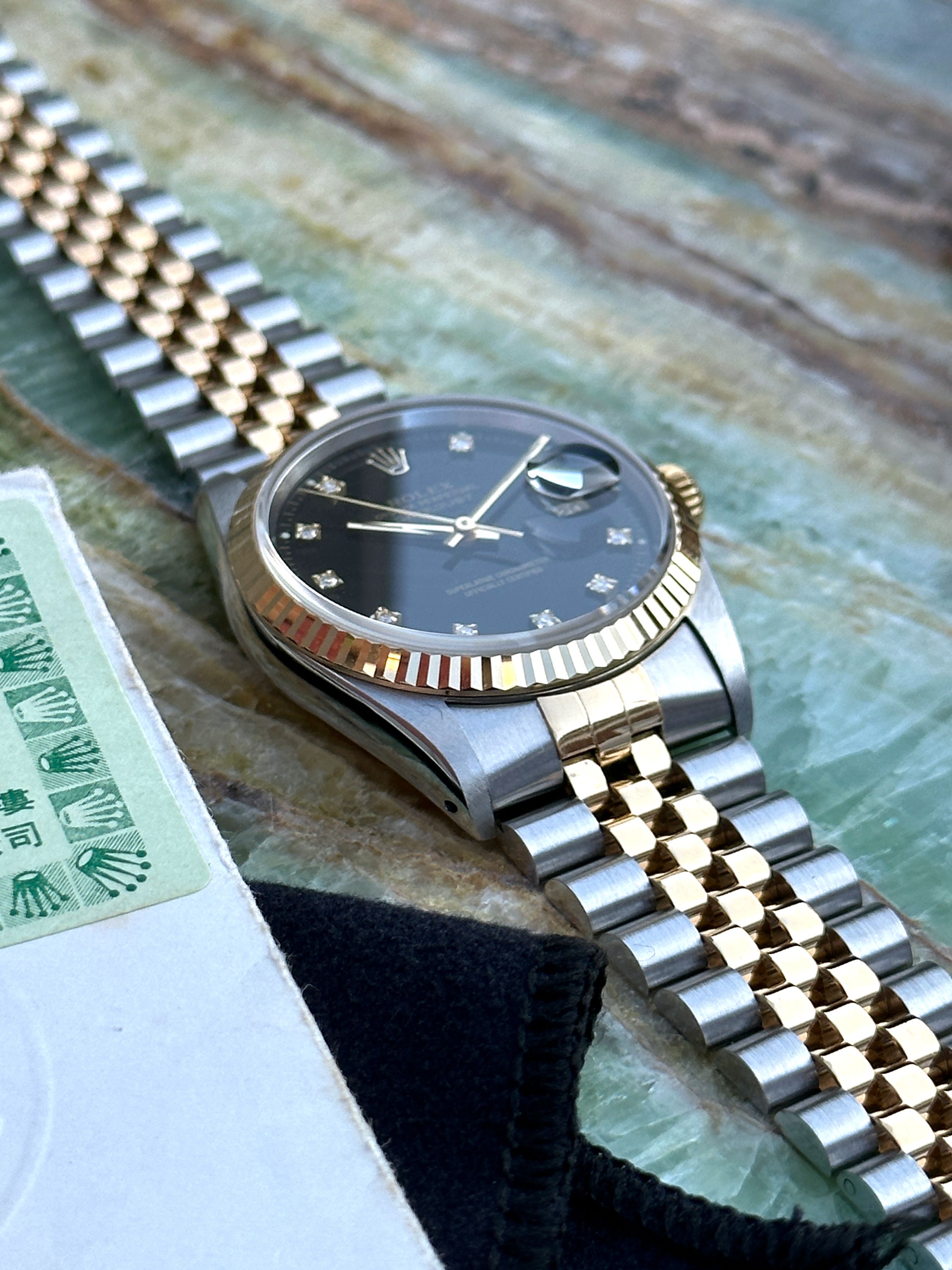 Rolex Datejust Diamond Dial 16233 Black 1991 with original box and