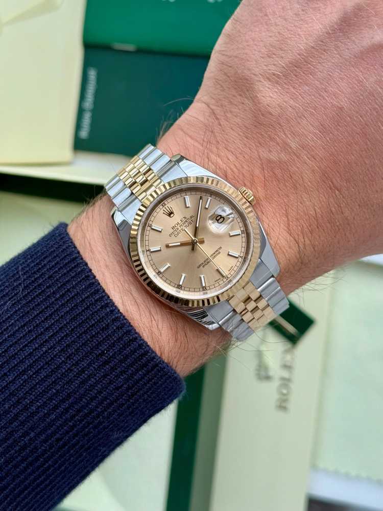 Wrist image for Rolex Datejust 116233 Gold 2005 with original box and papers