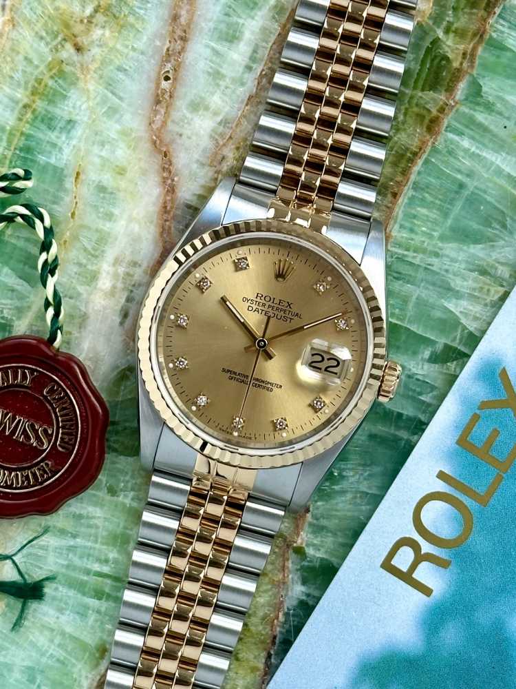 Featured image for Rolex Datejust "Diamond" 16233 Gold 1988 with original box and papers